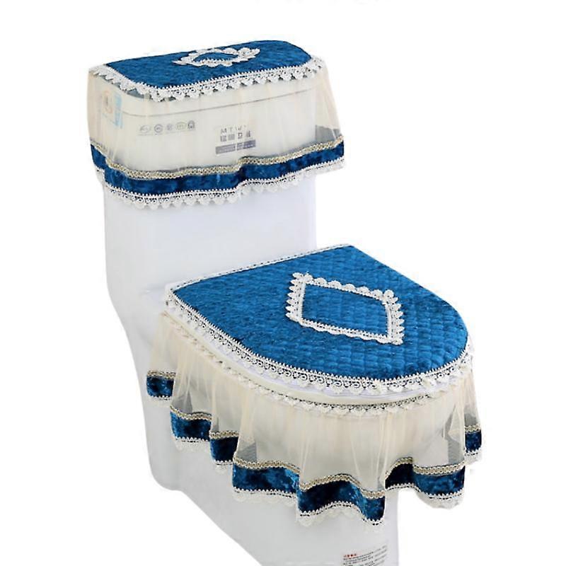 3pcs Set Toilet Seat Cover Lace Zipper Dustproof Overcoat Wc Durable Decoration Mats