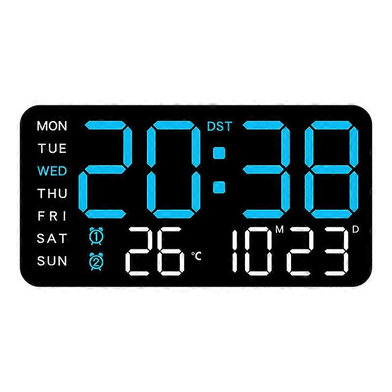 good Luminous Numeral Multifunctional Frameless Plastic Table Clock, Week Date Temperature Display, LED Digital Wall Clock (Blue Lights/Black Frame)