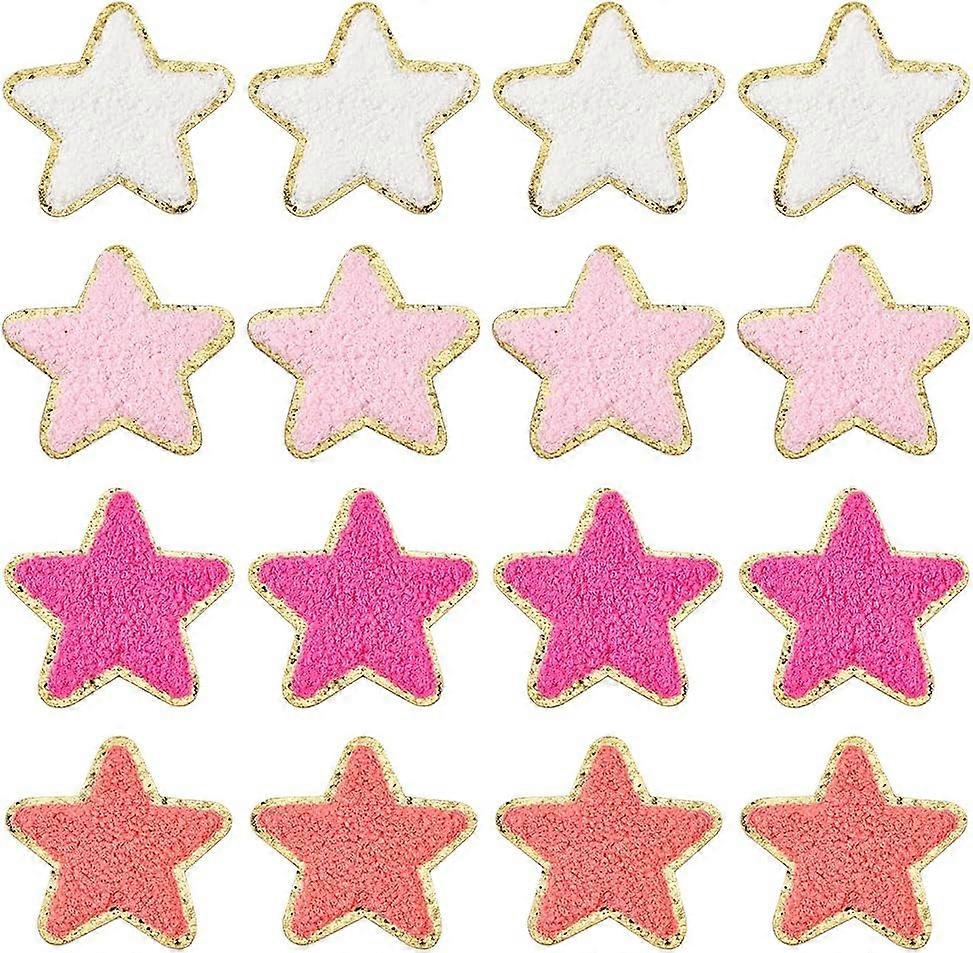 16pcs 4 Colors Star Patches Iron On Patches for Clothes Gold Edge Sew On Patches with Paillette Pink Stars Adhesive Embroidered Appliques for Jeans Co