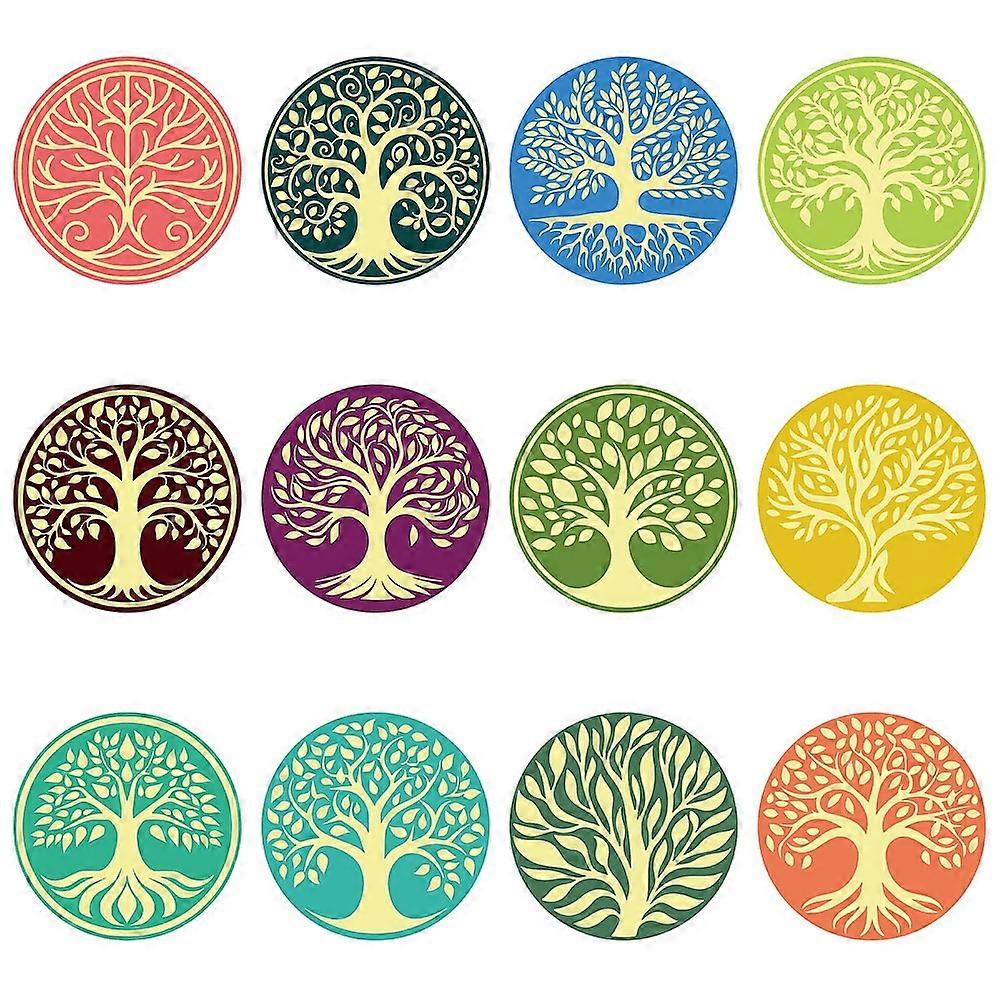Paper Self Adhesive Gold Foil Embossed Stickers Colorful Round Dot Decals for Seal Decoration DIY ScrapbookScrapbook Tree of Life 50x50mm 12pcs/sheet