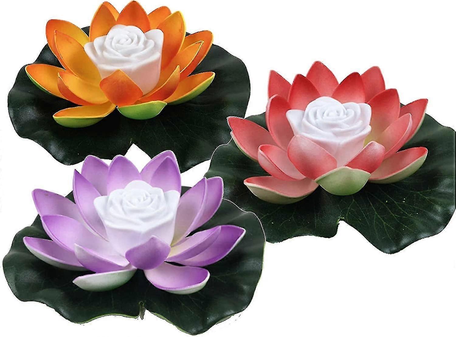 3Pcs Led Lotus Lamp, Artificial Lotus Floating Lamp, Waterproof Floating Lamp