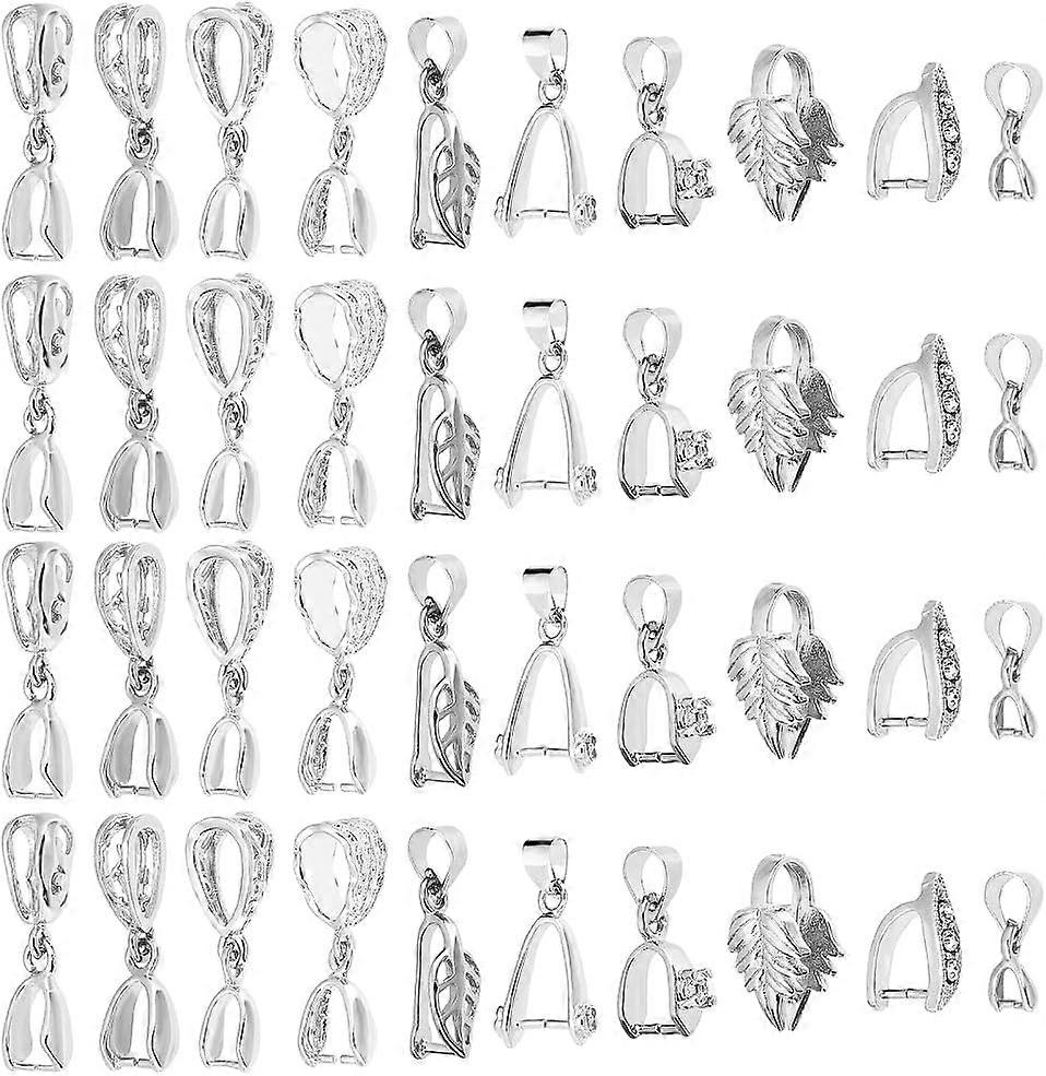 10 Styles Brass Pinch Bails 60pcs Platinum Pendant Bails Ice Pick Pinch Clip Bail Clasp Dangle Charm Clasp for Necklace Jewelry DIY Craft Making Pin:
