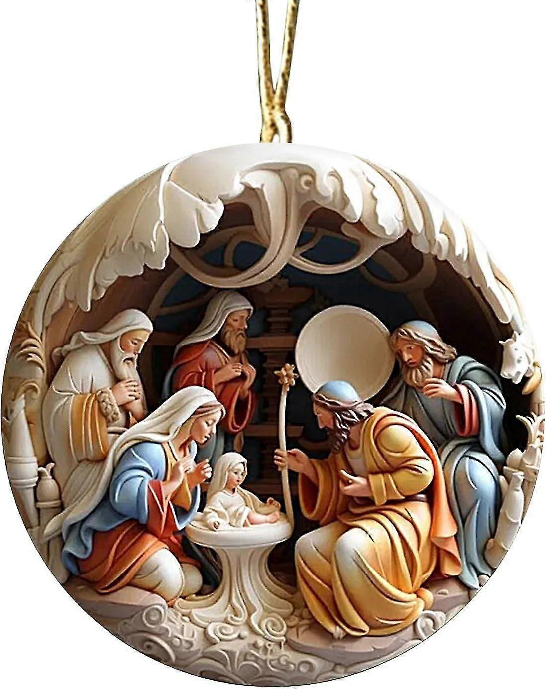 Nativity Christmas Tree Decorations Acrylic 2D Nativity Scene Christmas Tree Pendants with Rope Religious Jesus Birth Scene Hanging Ornaments compatib