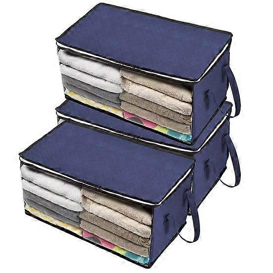 3 Pcs Foldable Quilt Storage Bag Dustproof Moisture-proof with Transparent Window Zipper Closure Large Capacity Wardrobe Blanket Towel Pillow