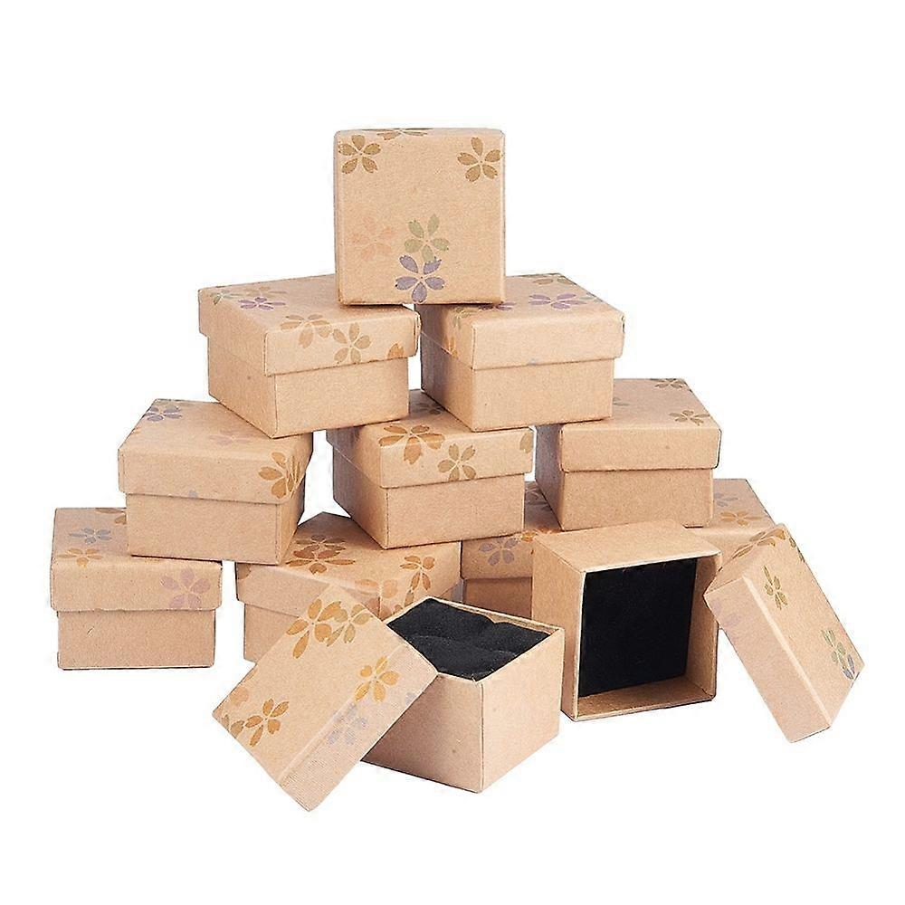 1Set Kraft Jewelry Boxes for Ring Square Flower Pattern Navajo White 4.8~5.1x4.8~5.1x3.9cm Inner Size: 4.3x4.3cm 12pcs/set