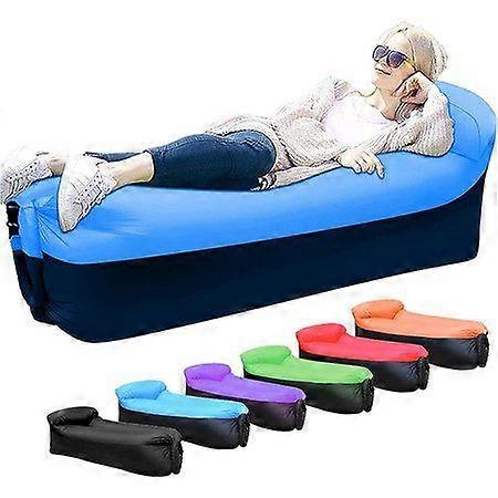 Inflatable Lounger air Sofa for Hiking Camp Beach Party (Black Blue)