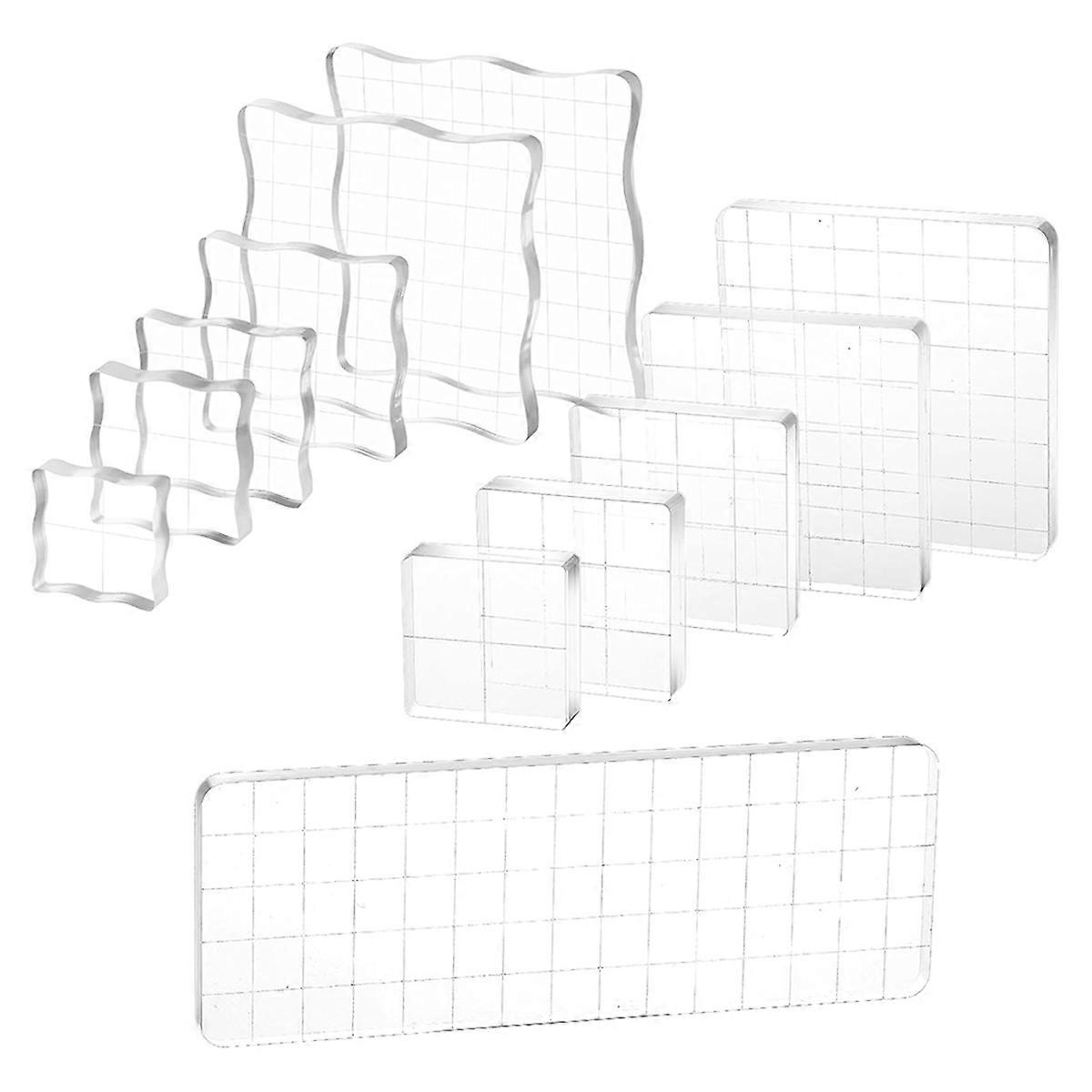 12Pcs Acrylic Stamp Block Clear Stamping Blocks Tools Set Assorted Sizes Stamp Blocks with Grid Lines for Crafts