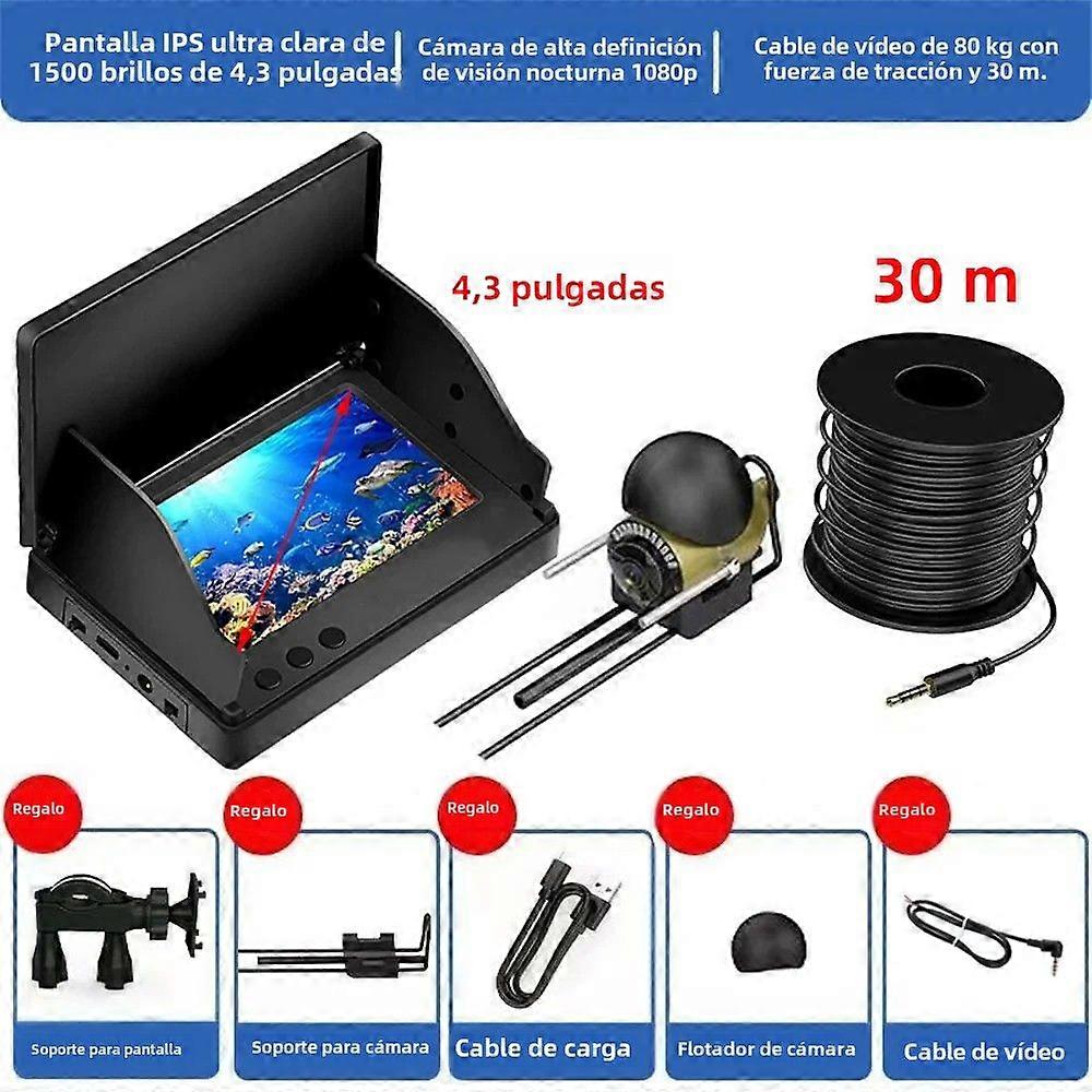 Fish Finder LCD 4.3 Inch Screen Night Vision 220 Waterproof Fishing Camera IPS 1080P Battery Life 9 Hours 20/