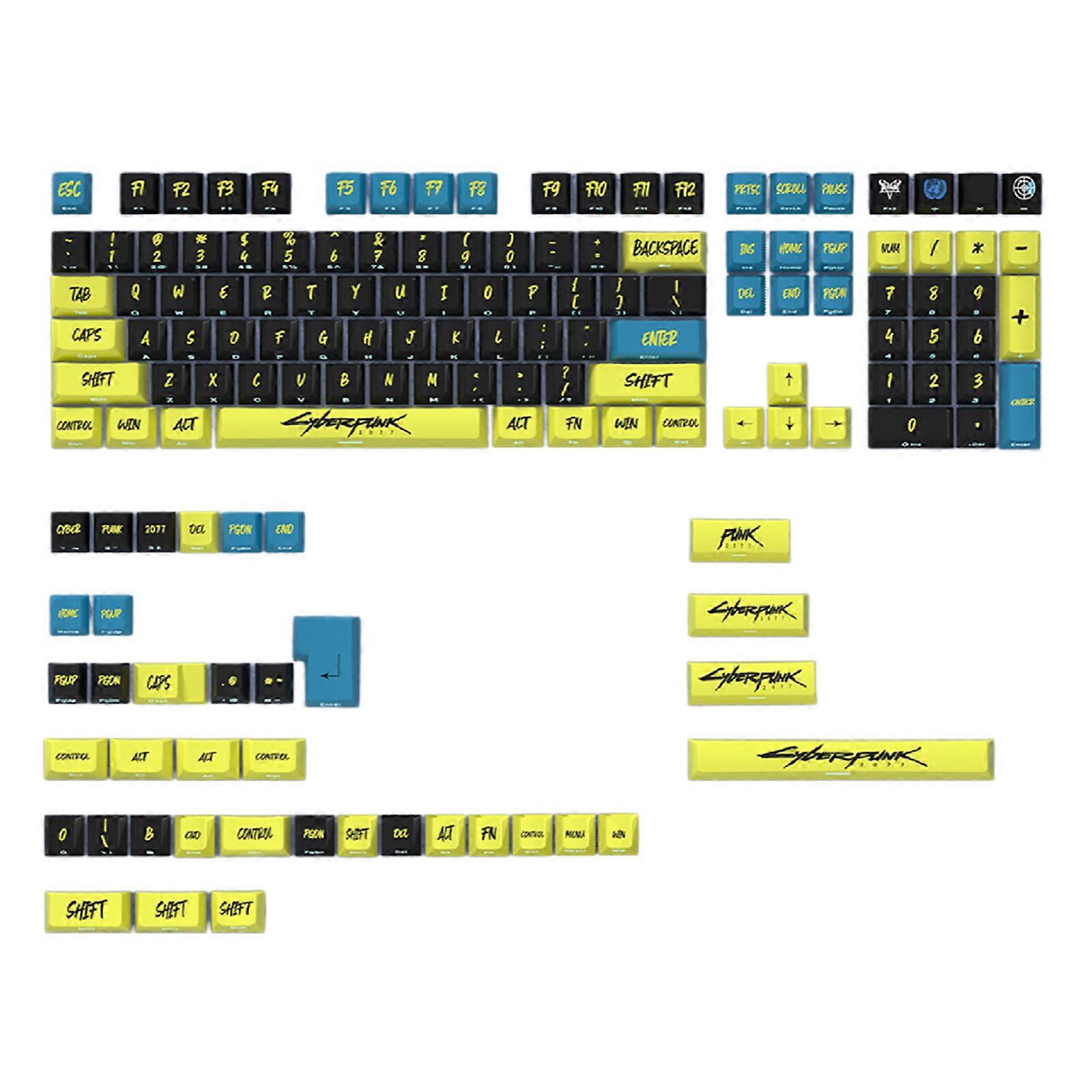 146Key Cyber punk Keycaps Original Height PBT Dye Sublimation Process Keycap for Mechanical Keyboards Switches Yellow Black