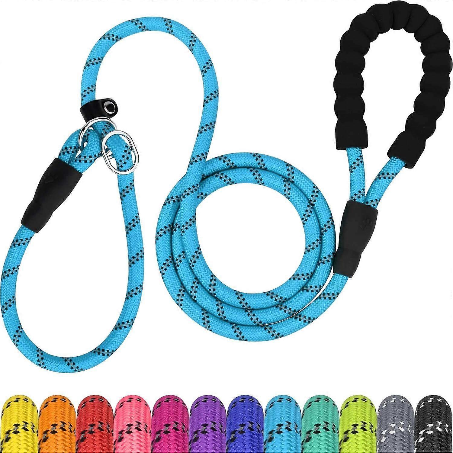 Slip Rope Dog Lead for Medium Dogs,1.8m Reflective Slip Leads with Soft Padded Handle, 12 Colors Slip-On Nylon Leash for Training/Walking, Blue