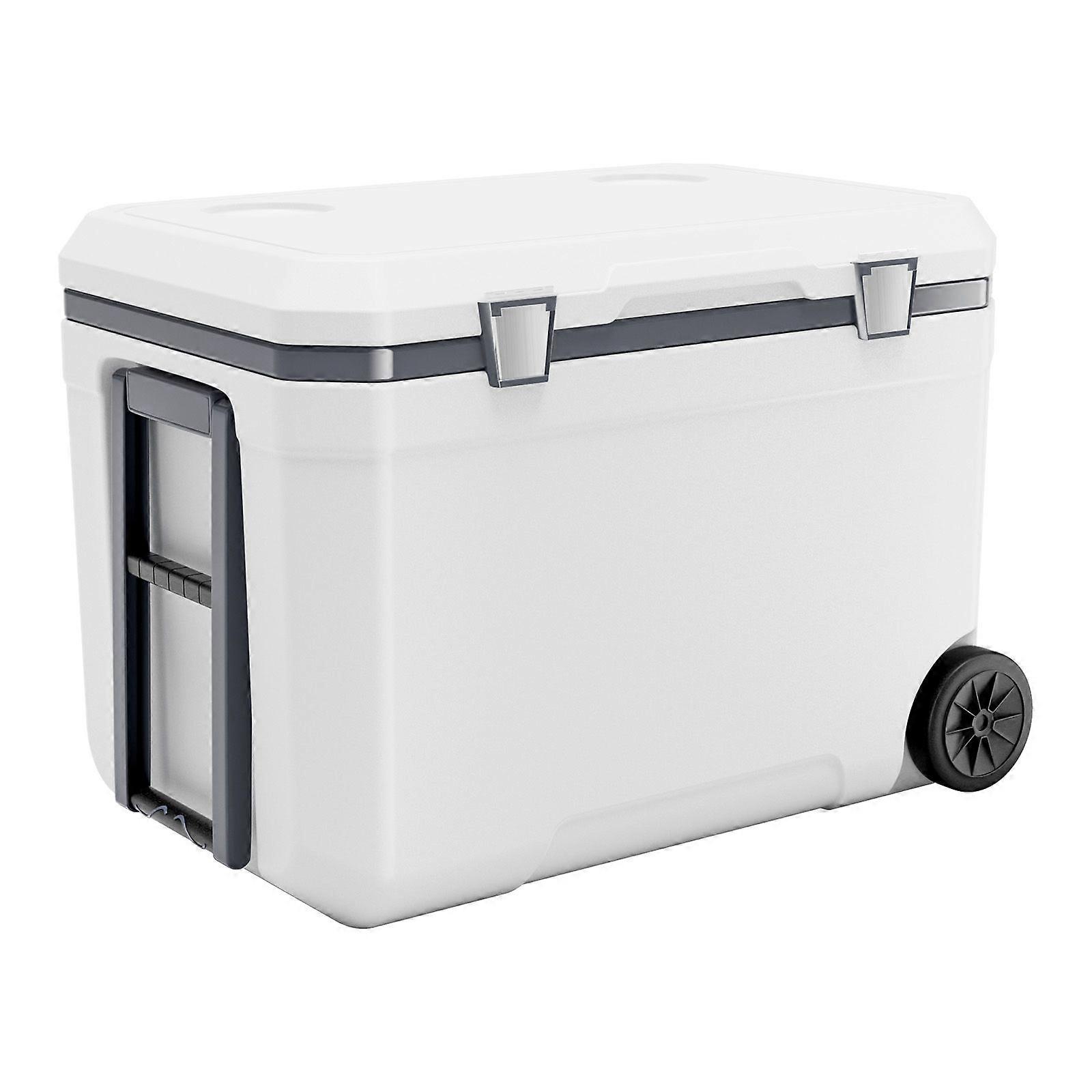Portable 45 QT Cooler with Wheels, Insulated Design for Ice Retention, Durable Handles and Built-In Cup Holders