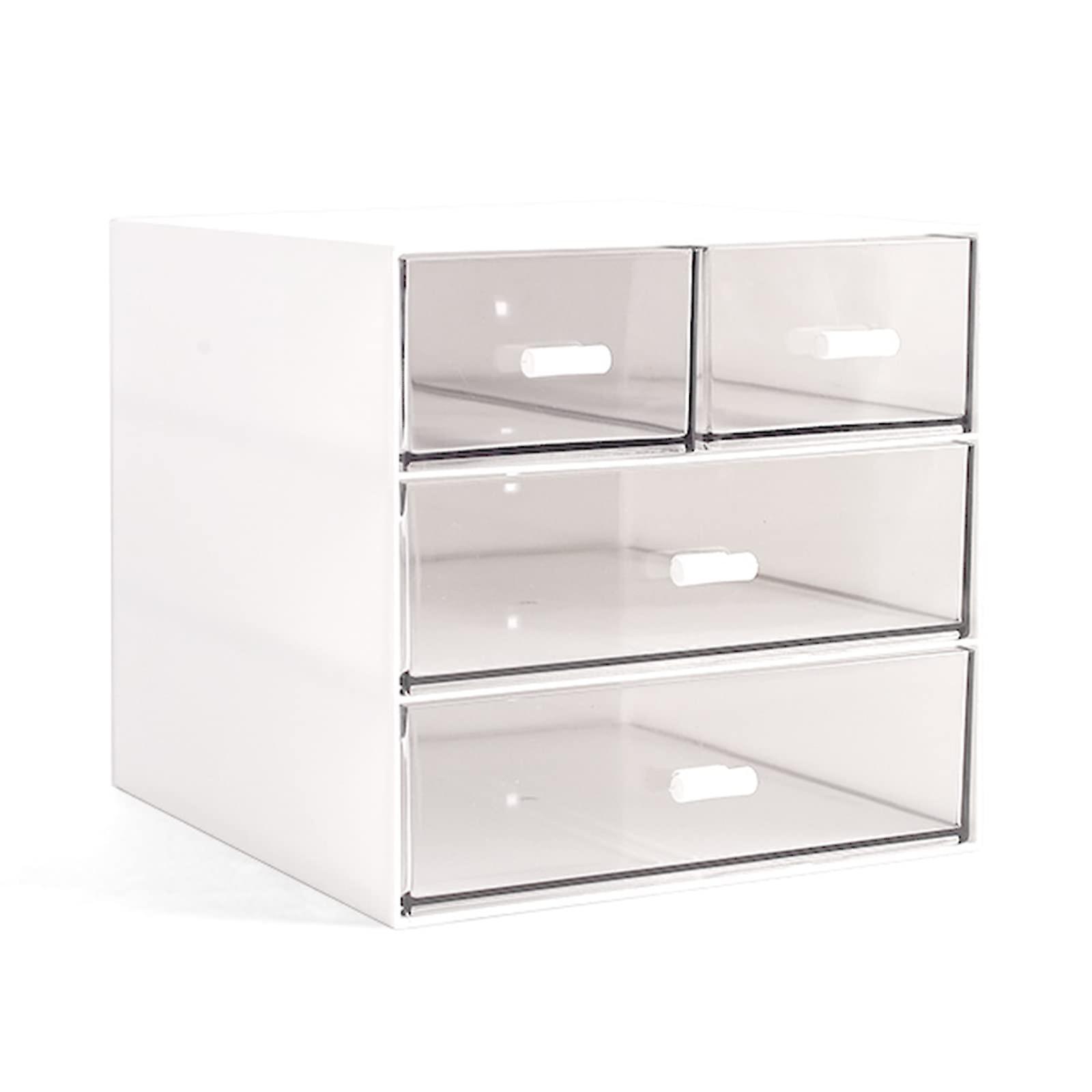 Makeup Cabinet Table Editor QBH-4CT-1, White Vanity Storage Box with 4 Drawers for Bathroom or Dressing Table