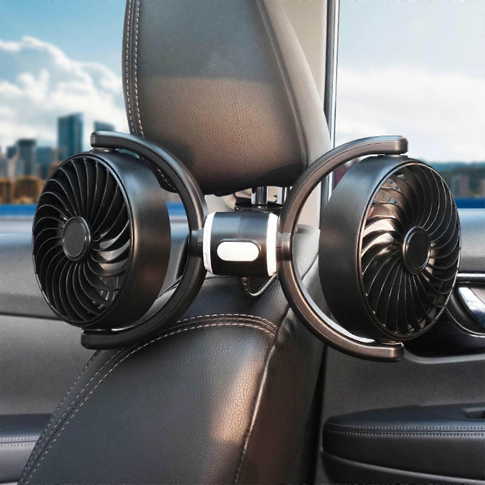 USB Car Cooling Fans for Backseat: Dual Head Car Fan 3 Speeds 360° Rotatable
