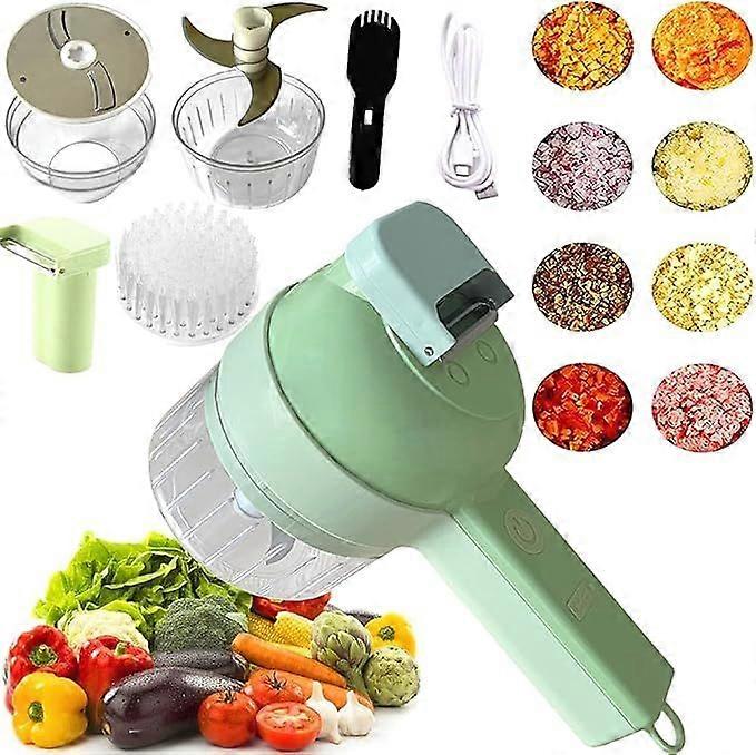 Portable 4 in 1 Electric Vegetable Slicer Set, Wireless Food Processor, with Clean Brush for Garlic Chili Onion Celery Ginger Meat