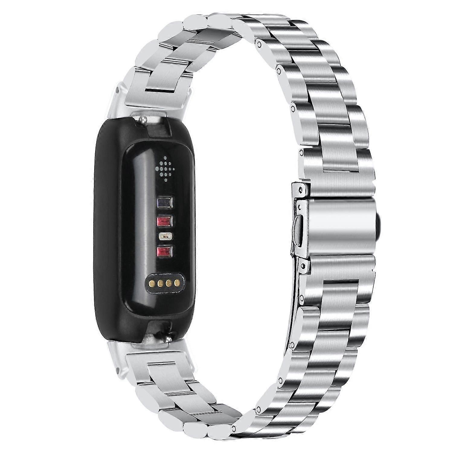 For Fitbit Inspire 3 Stainless Steel Wrist Strap 3 Beads Replacement Smart Watch Band