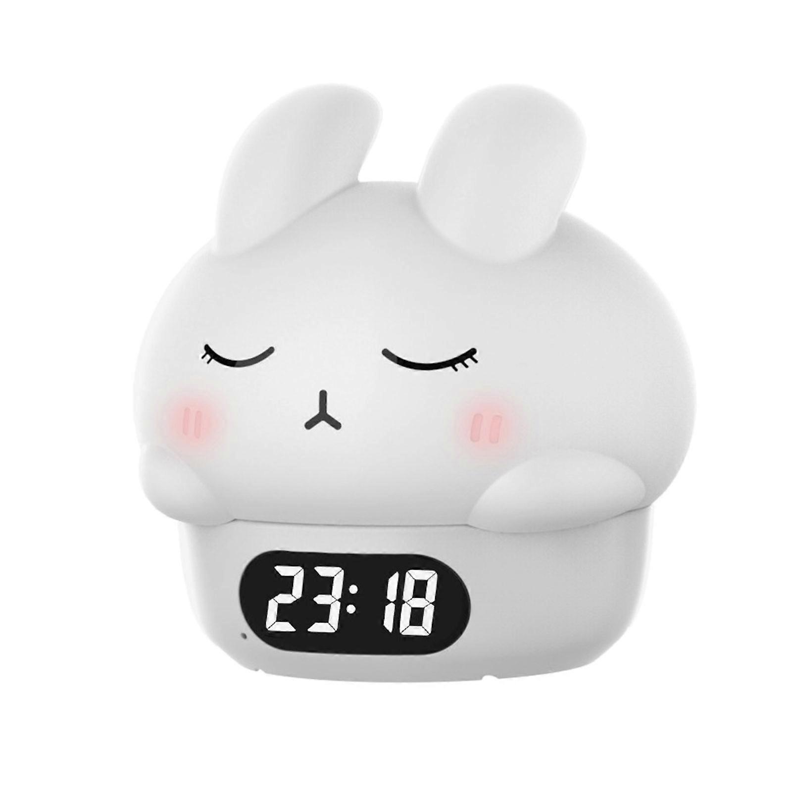 Fun Rabbit Alarmlampe für Kinder und Erwachsene Silikon Pat Light Nachtuhr mit 1200mAh und USB wiederaufladbare Funktion Weiß