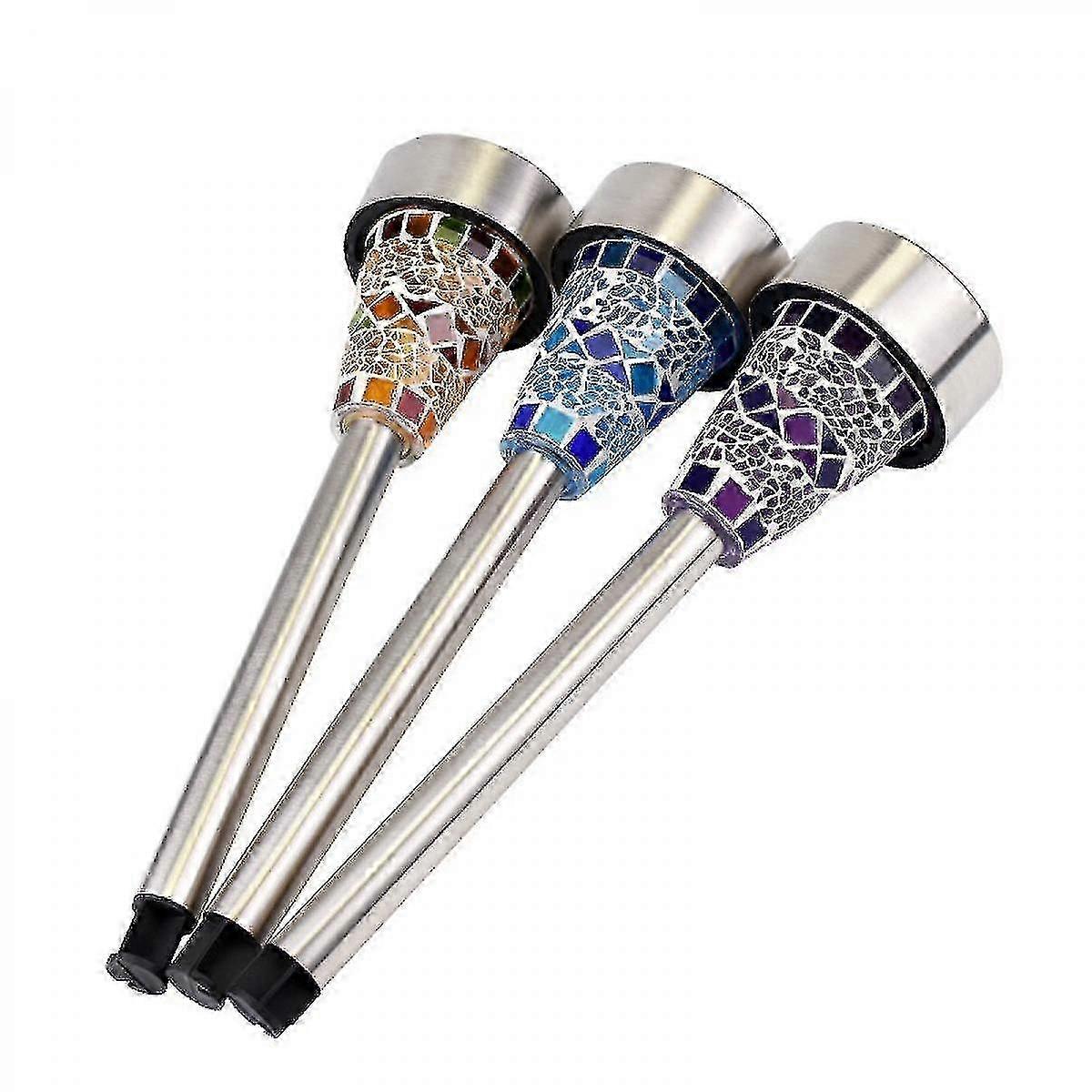 3パックソーラーガーデンライト屋外モザイクガラス経路LEDランドスケープライト芝生のパティオヤード用