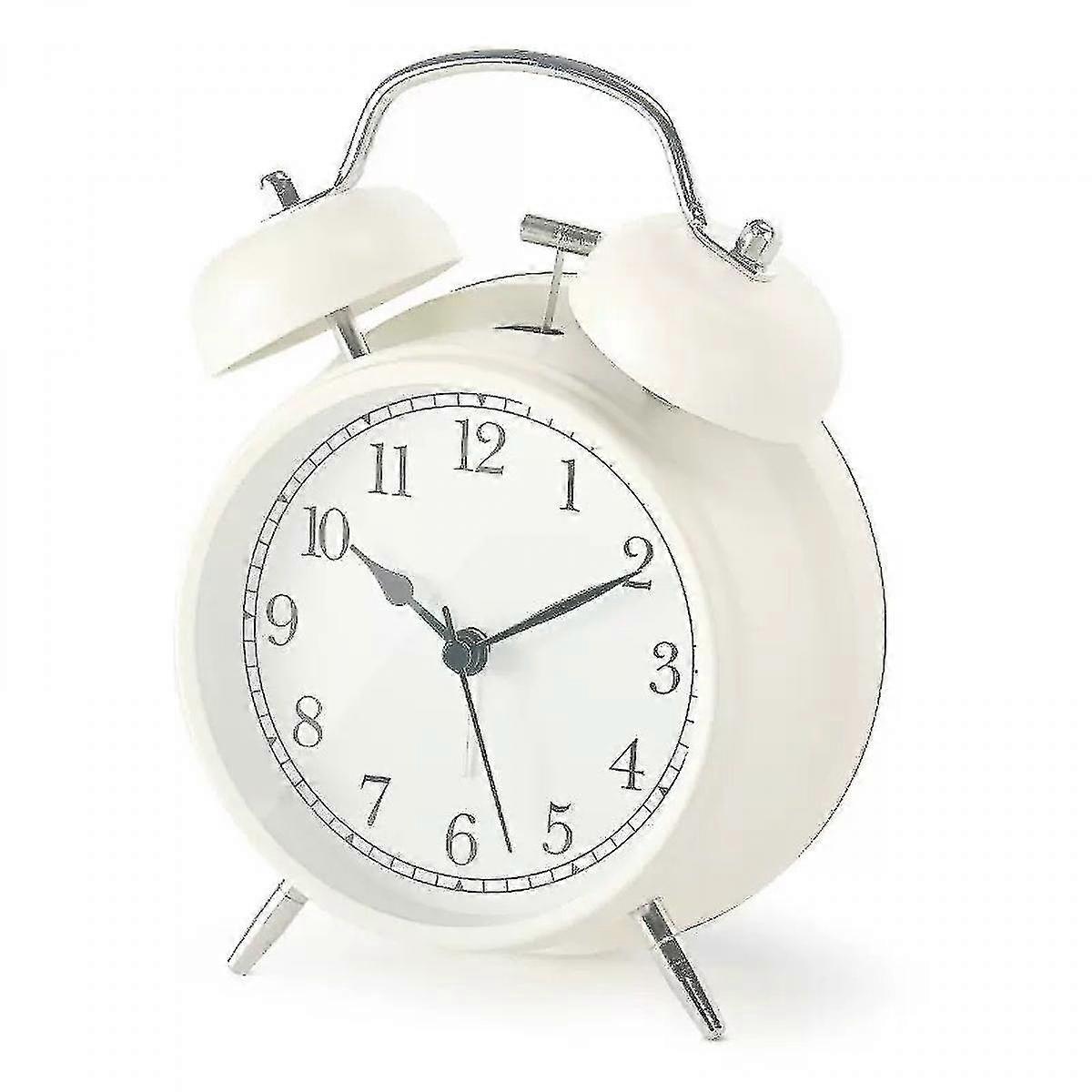 4" Twin Bell Wecker mit Hintergrundbeleuchtung, leise nicht tickend, batteriebetrieben, lautes Aufwachen (weiß)