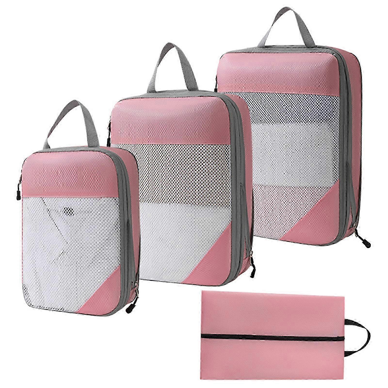 4stk pakning terninger bagage arrangør rejse kompression tasker pink