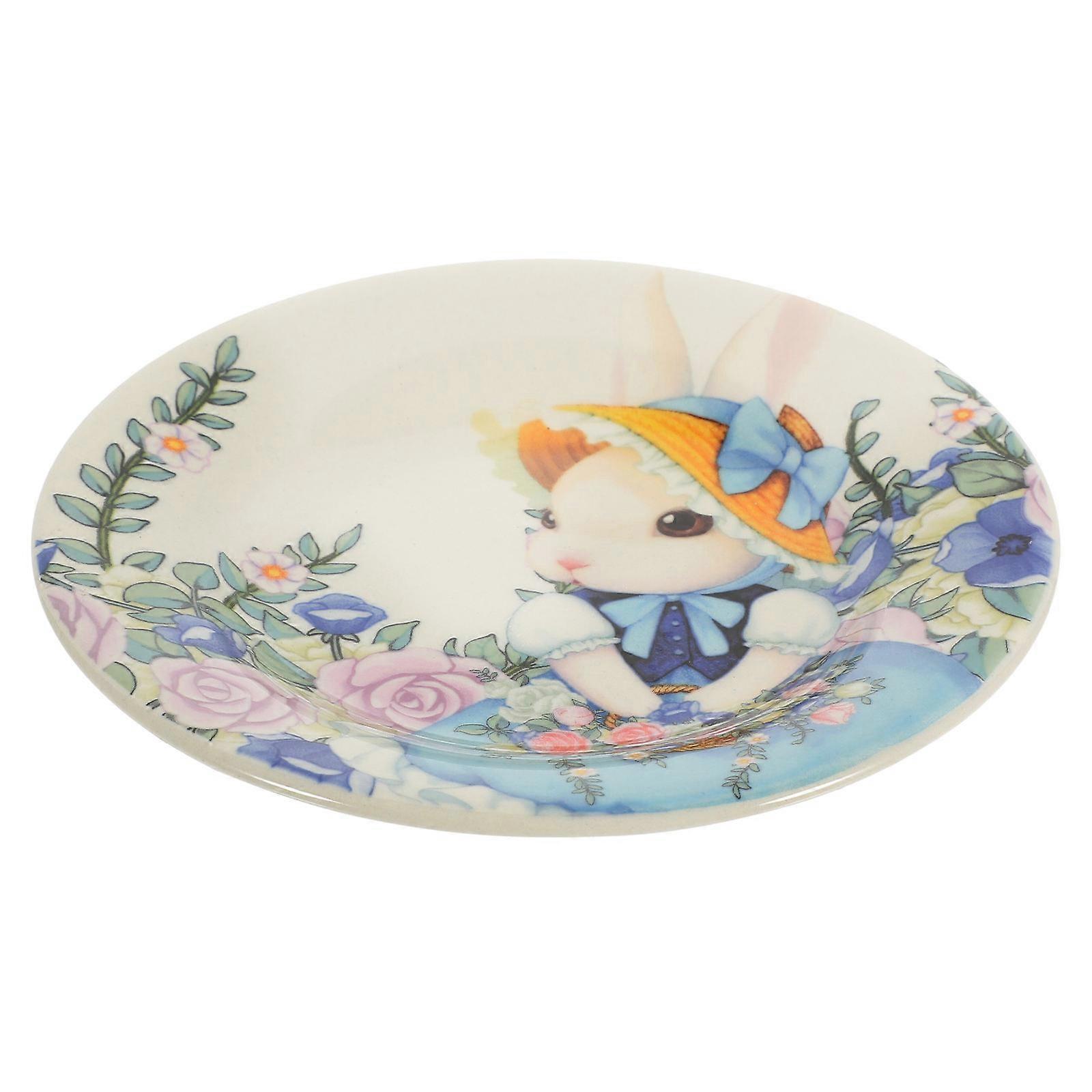 Ceramic Dessert Plate Easter Pumpkin Bunny Plate Multi-Colored For All Ages 1Pcs