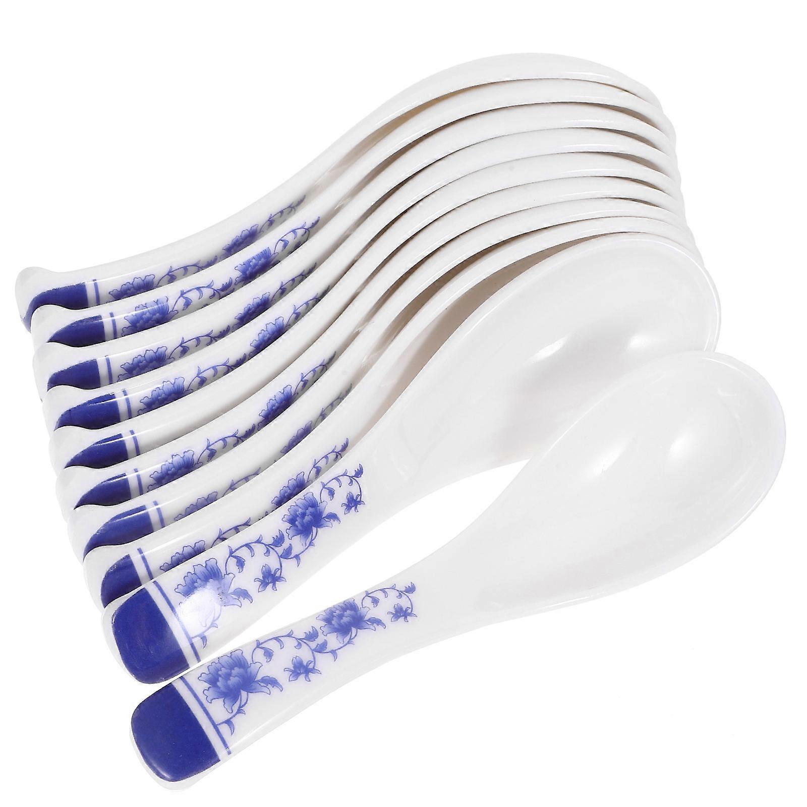 Soup Spoon Blue and White Spoons Delicate Design Tableware for Home Use 10Pcs