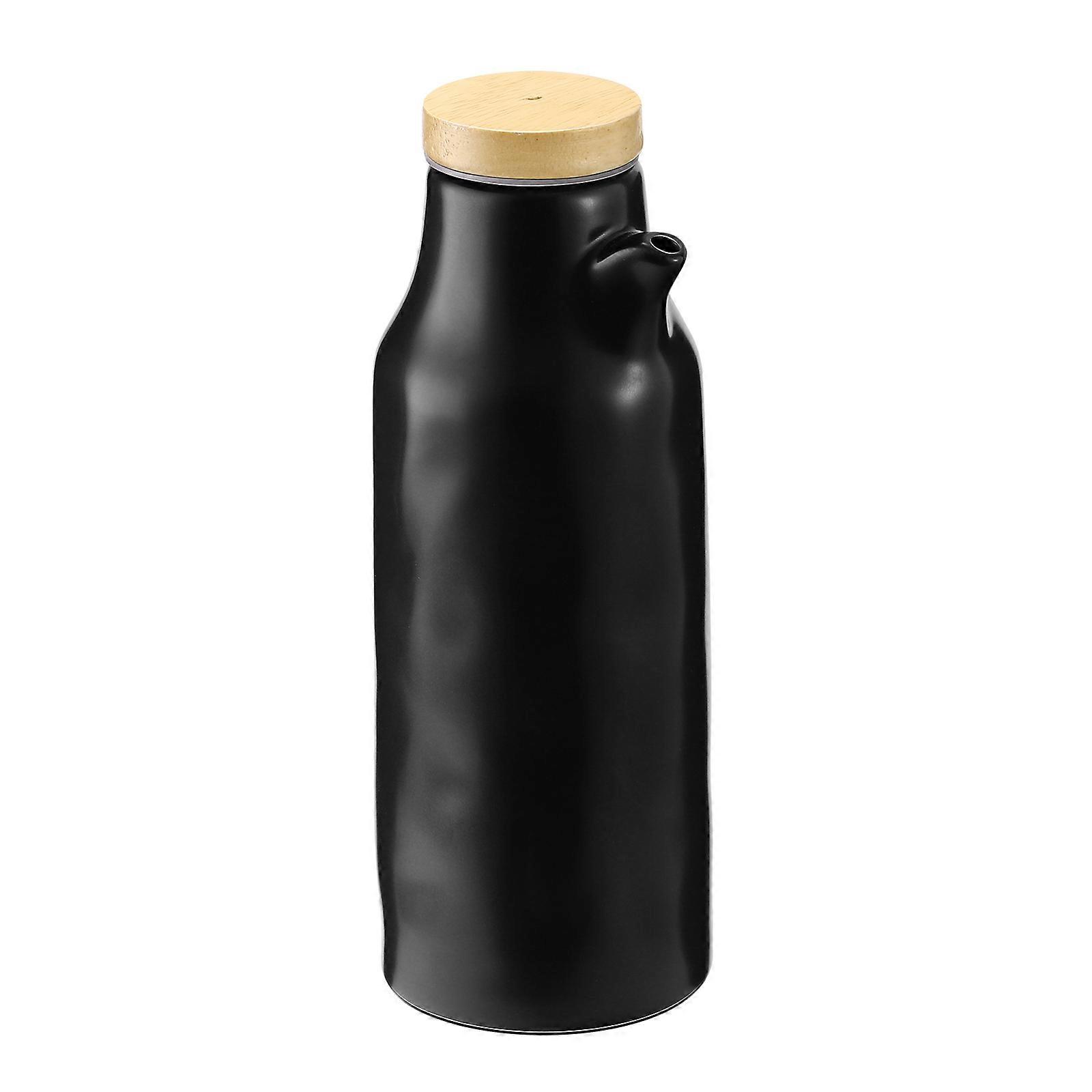 Ceramic Seasoning Bottle Soy Sauce Dispenser Condiment Storage Home Use Black 400ML 1Pack
