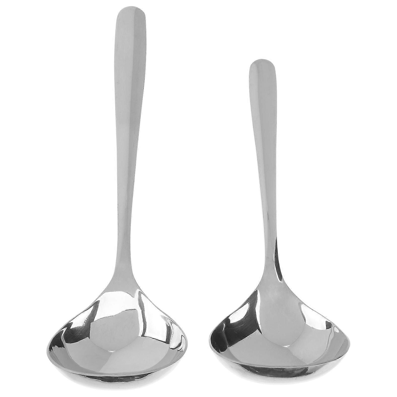 Stainless Steel Soup Ladles 2pcs Long & Short Handle Cooking Spoons with Rounded Edges for Easy Mixing, Serving and Cleaning Kitchen Tableware Set