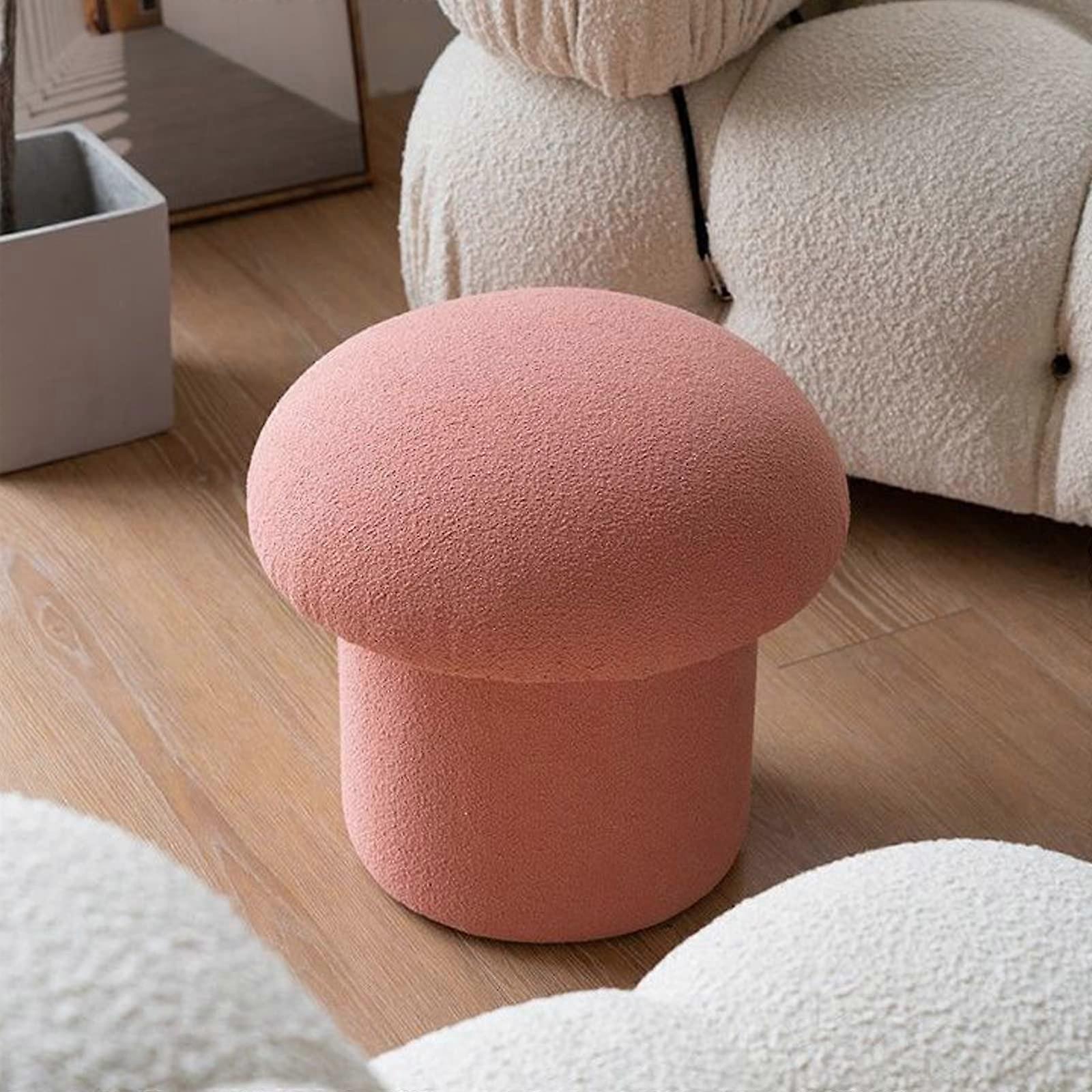 Home Shoe Changing Stool, Small Stool for Sitting, Creative Low Mushroom Stool, Solid Wood, Soft Footstool Pink