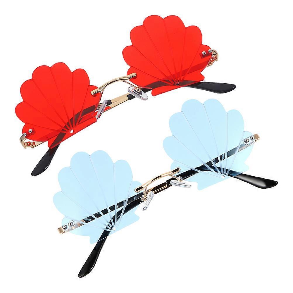 2 Pairs UV Protection Frameless Shell Sunglasses, Lightweight Rimless Party Eyewear for Beach Vacations & Photoshoots, Fashionable Tinted Lens Shades