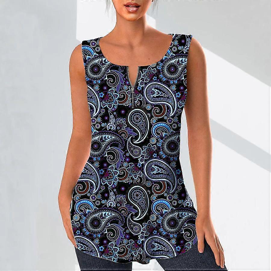 Moda donna Camicie con scollo a V Top casual T-shirt Donna 3D Retro Pattern Stampa Gilet Plus Size Camicetta senza maniche Canotte