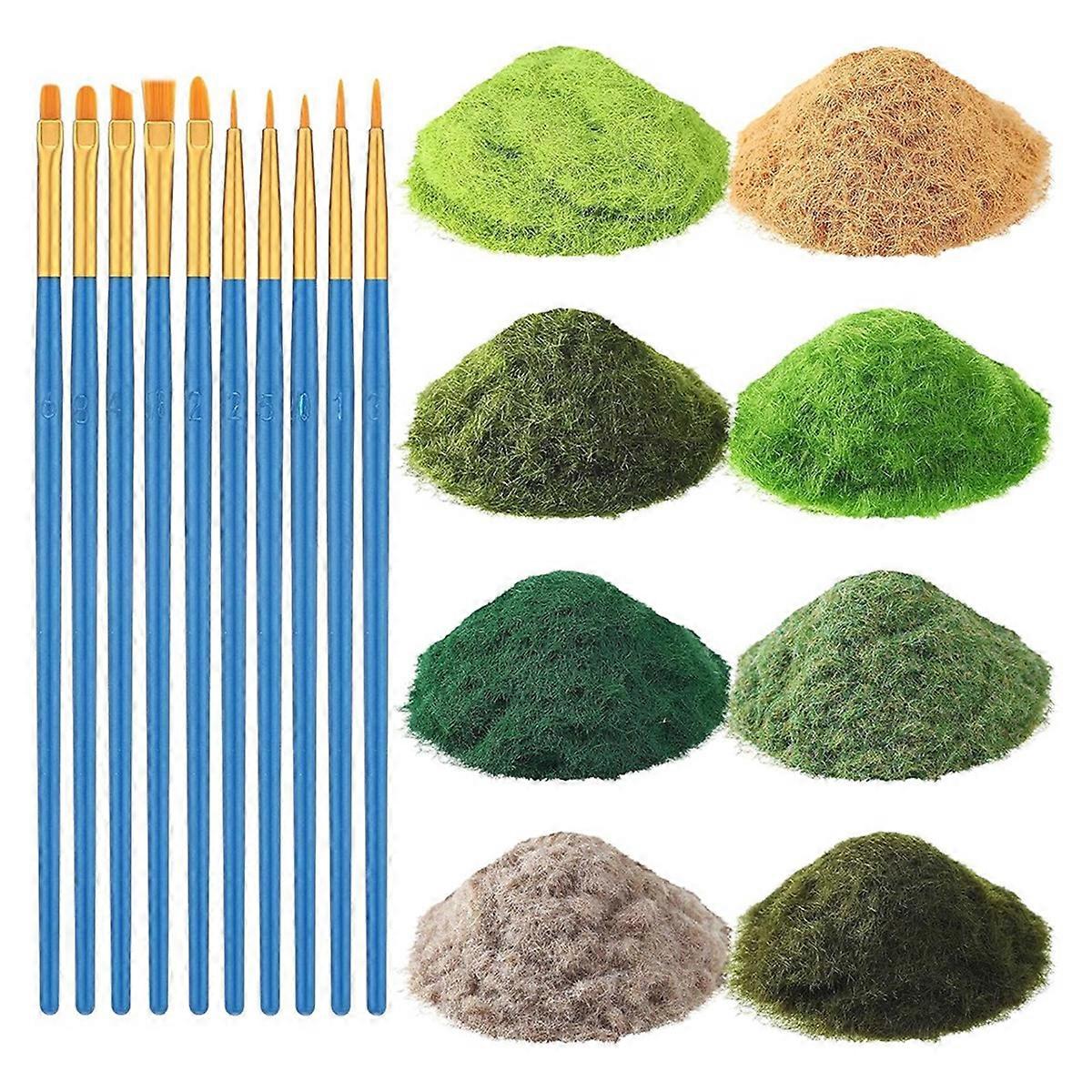 8 Pack Static Grass 8x30g 5mm Model Terrain for DIY Scenic Table Landscape Crafts, with Paintbrushes
