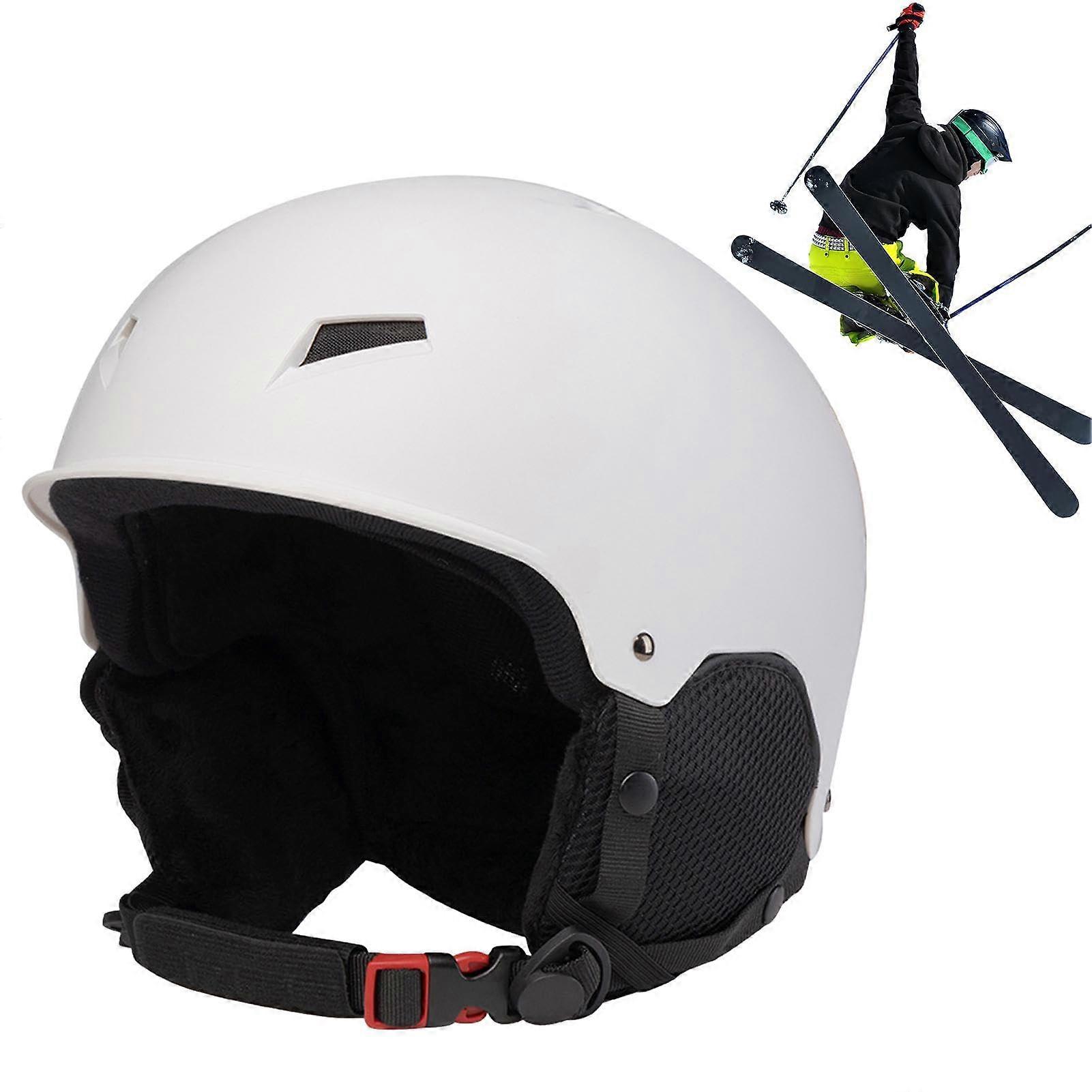 Ski Safety Hat Shock Absorbing Protective Helmet Ear Protection Adjustable White L