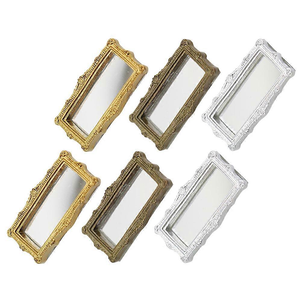 Miniature Home Accessories Mini Mirror Model Pretend Play Silver 1.65X0.98IN 6Pcs