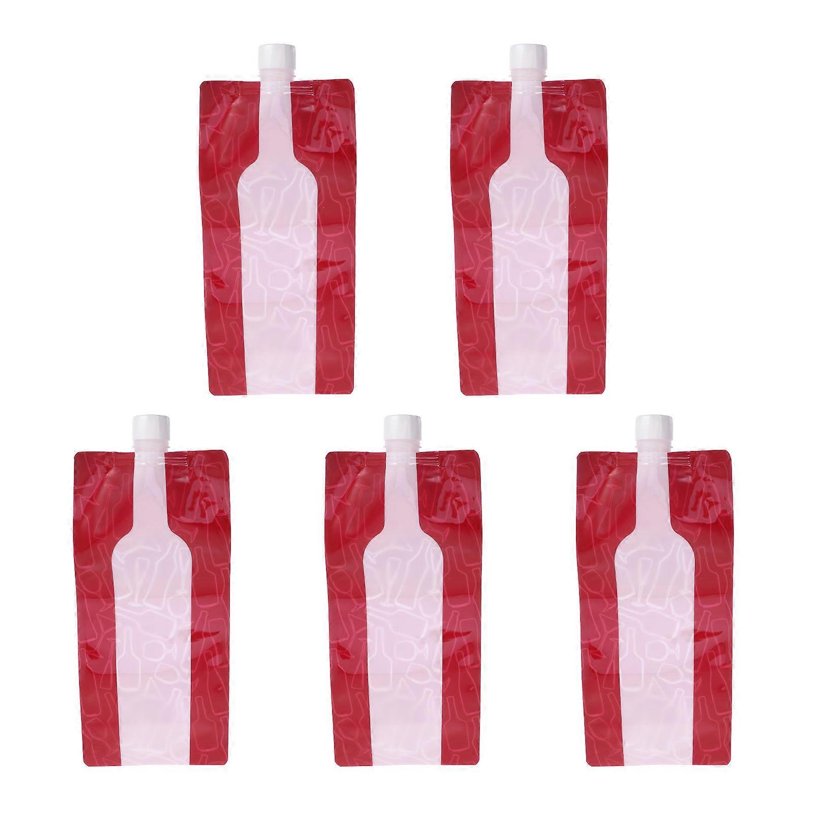 Pouch Foldable Bag Portable Reusable Beverage Packaging Bag 750ml Red 5Pack