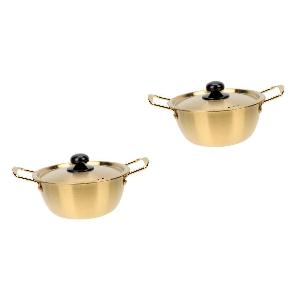 2 x Instant Noodle Pot Steamer for Casserole Dish with Lid Aluminium Pans, Small Pot with Two Handles