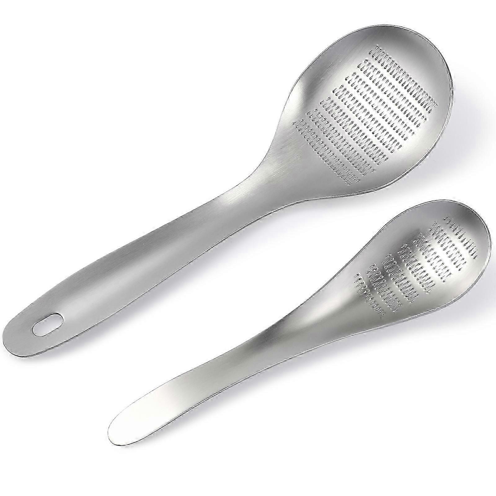 2 Pcs Multi-functional Ginger Graters Spoons Stainless Steel Garlic Presses Garlic Crushers for Ginger Fruits Root Vegetables