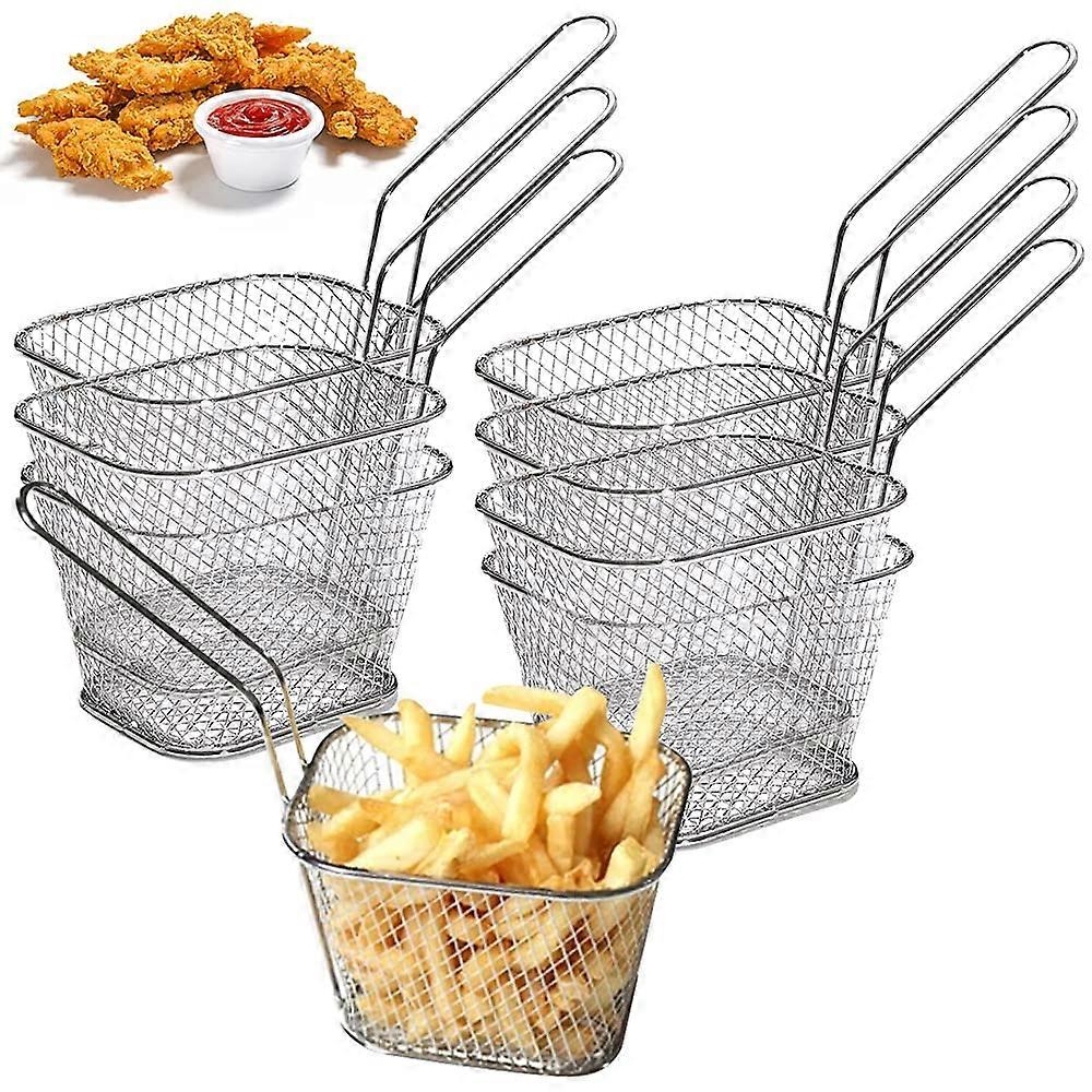 French Fries Baskets Pack of 8, Stainless Steel Mini Frying Baskets for Chips, Onion Rings and Food Serving