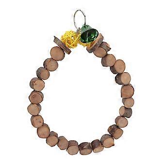 Bird Hanging Perch Wooden Chewing Playing Bird Cage Swing Ring Toy with Bell for Parrots