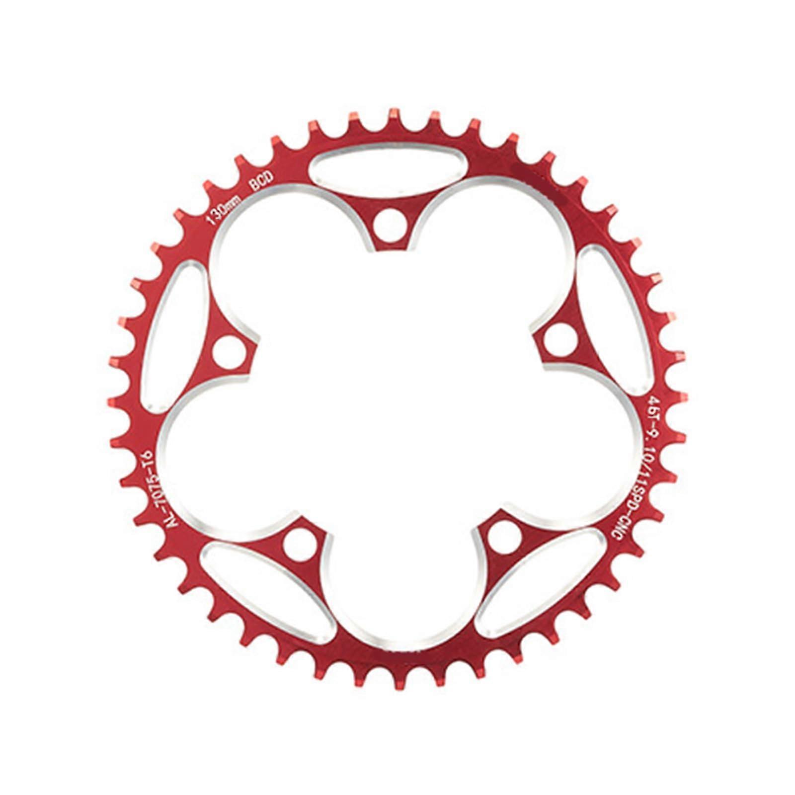 Directmounted mountain bike chainring, 5bolt round chainring, 110BCD/130BCD, narrow/wide chainring for bicycle crankset, 46t, 130BCD, red.
