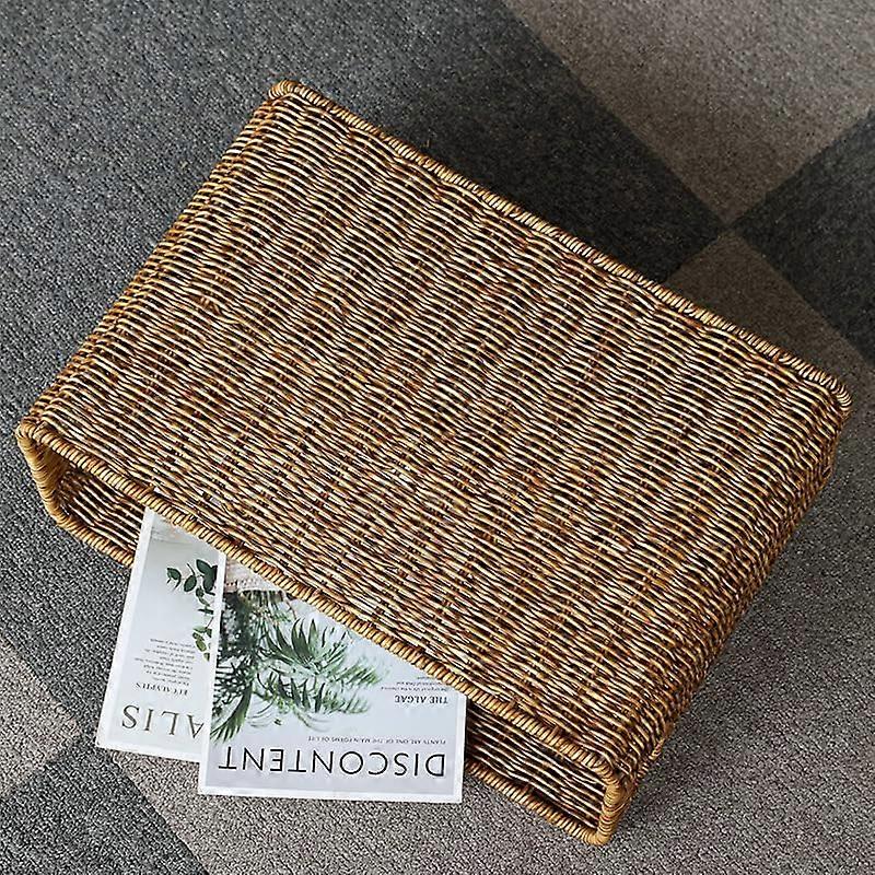 Woven Rattan Magazine Rack with Narrow Rectangular Plastic Storage ...