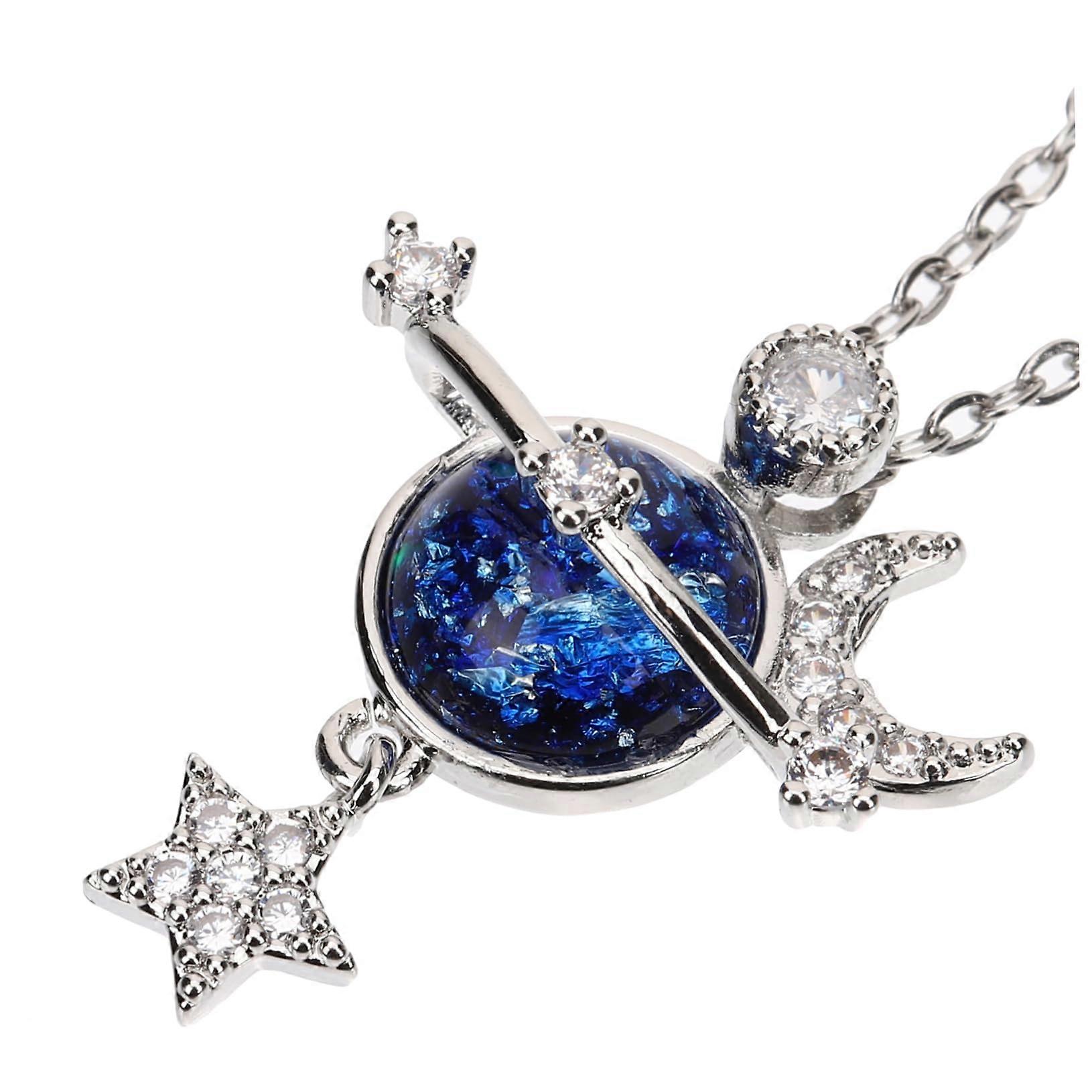 Women's Planet Chain - Stylish Necklace with Star and Moon Pendant, Blue Color Variants for Parties and Special Occasions