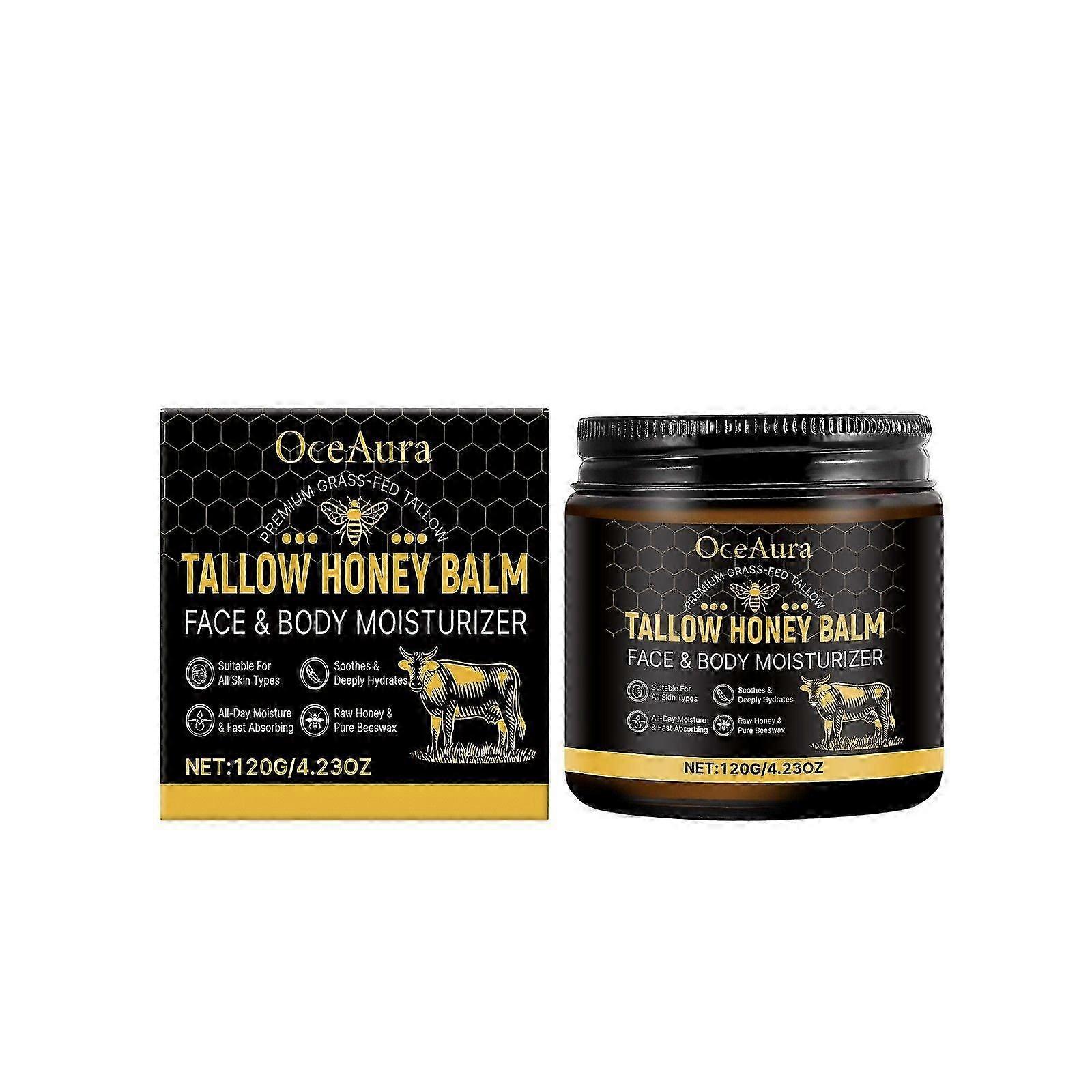 Beef Tallow for Skin, Beef Tallow for Face, Hydrating Tallow Balm with Raw Honey and Beeswax, Grass-Fed Beef Tallow & Raw Wild Honey Blend, Body & Fac