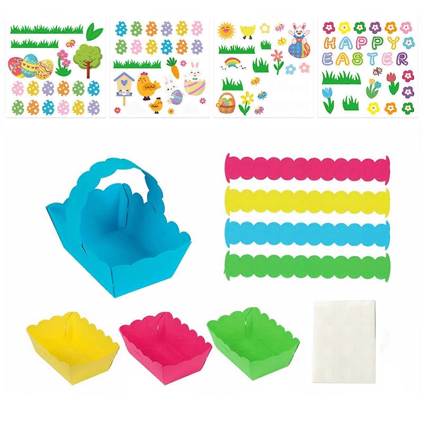 Set of 8 Colorful Easter Baskets with Stickers for Kids Creative Craft Projects and Festival Activity Toys