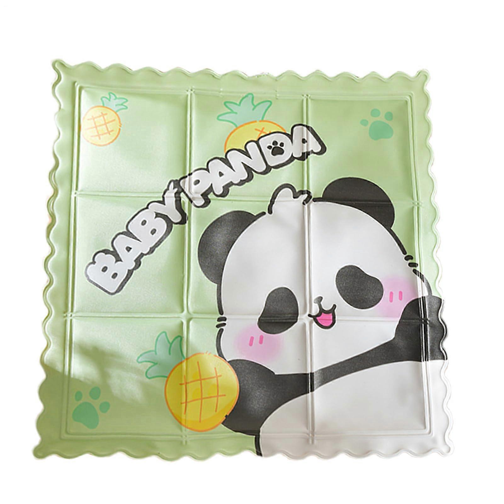 Cooling Cushion for Car Seat, Foldable Cooling Mat for Dogs, Gel Filled, 34.5 x 44 cm, Green with Panda Pattern and Clips