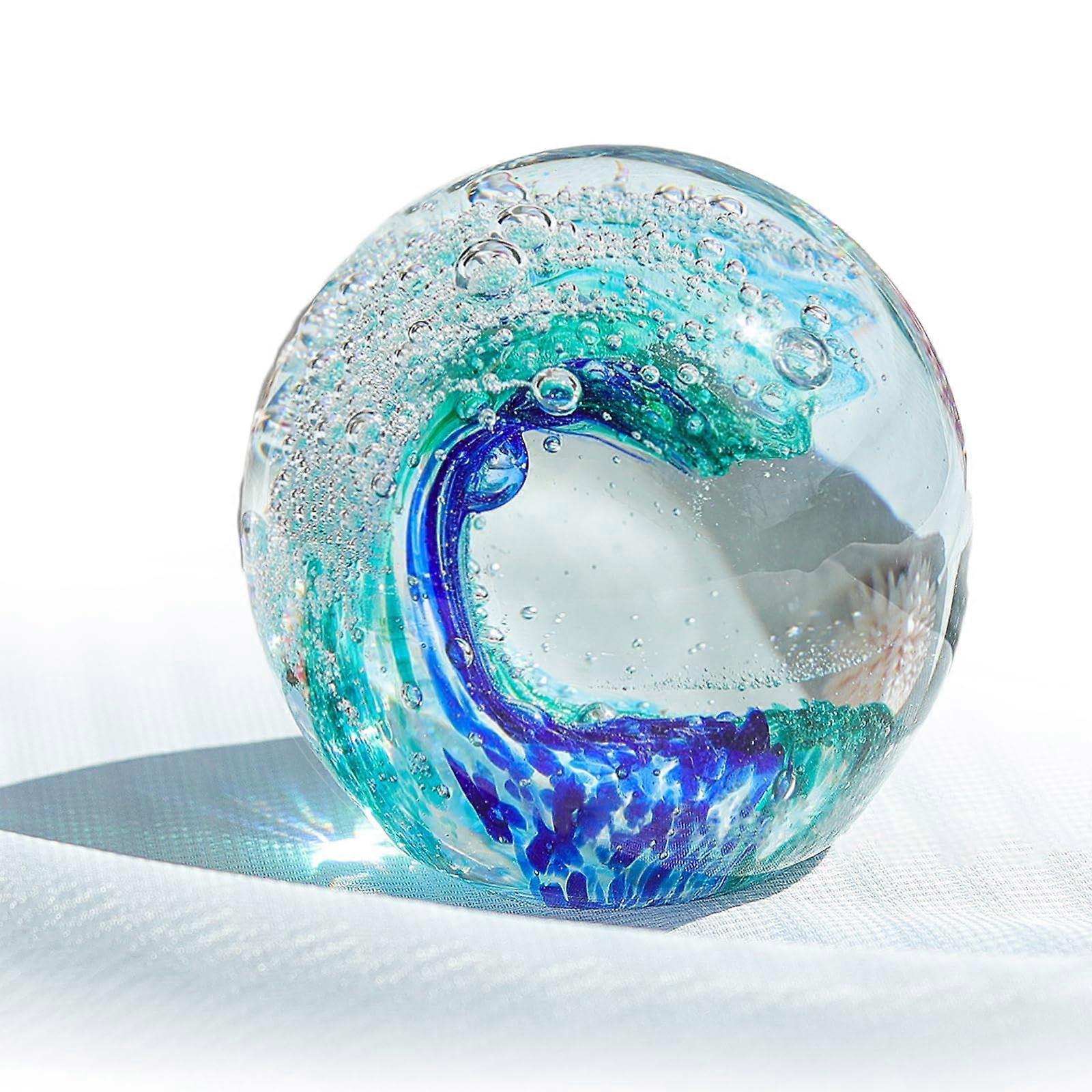 Ocean Crystal Ball Paperweight Glass Ball Hand-Blown Decorative Ball Blue Green for Aquarium Enthusiasts Home Decoration