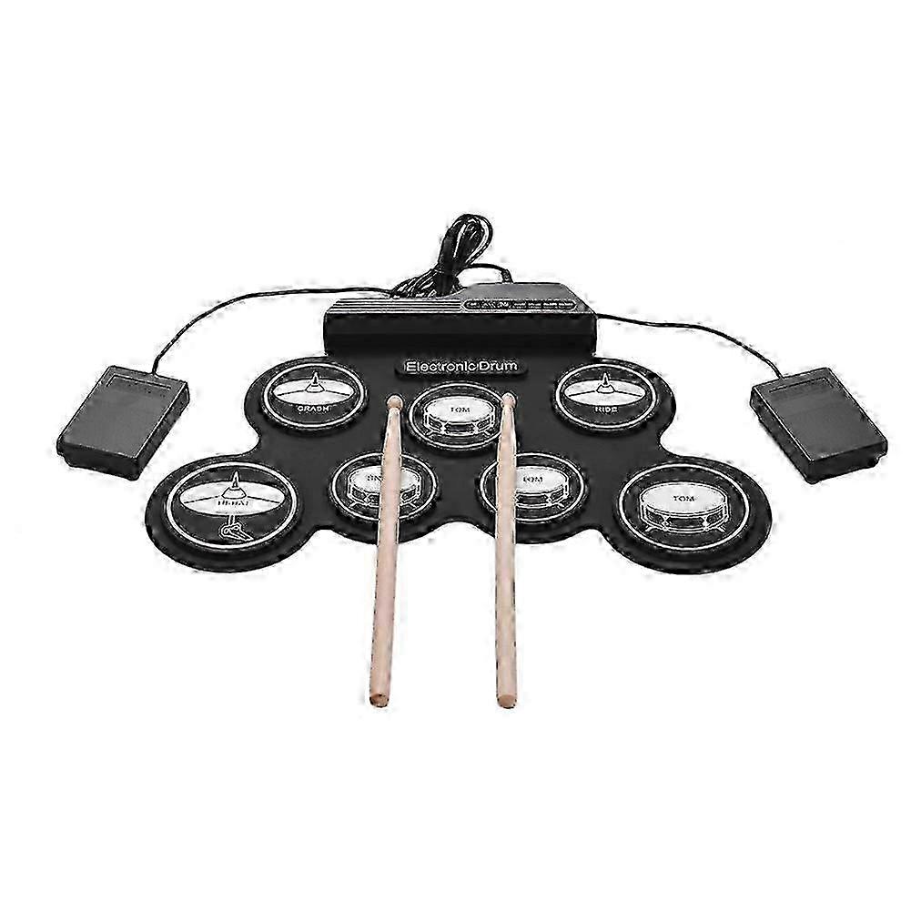 7 Pads Electric Drum Set ,Portable Roll Up Drum Practice Pad Drum Kit with Drum Pedals Drum Sticks, Gift for Kids Adults js