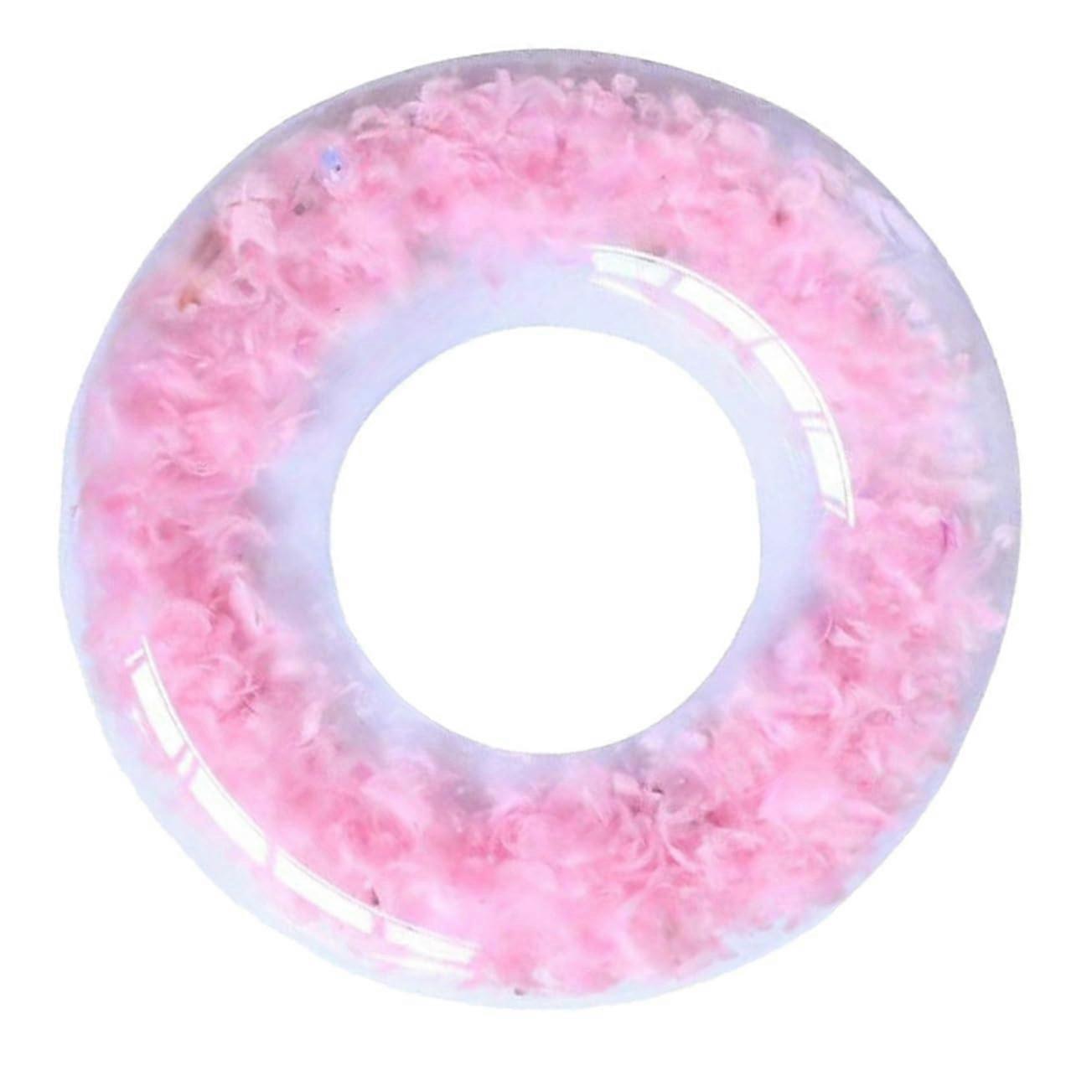 Inflatable PVC Swim Ring Transparent Feather Design for Adults Pool and Beach Use Pink Durable and Comfortable