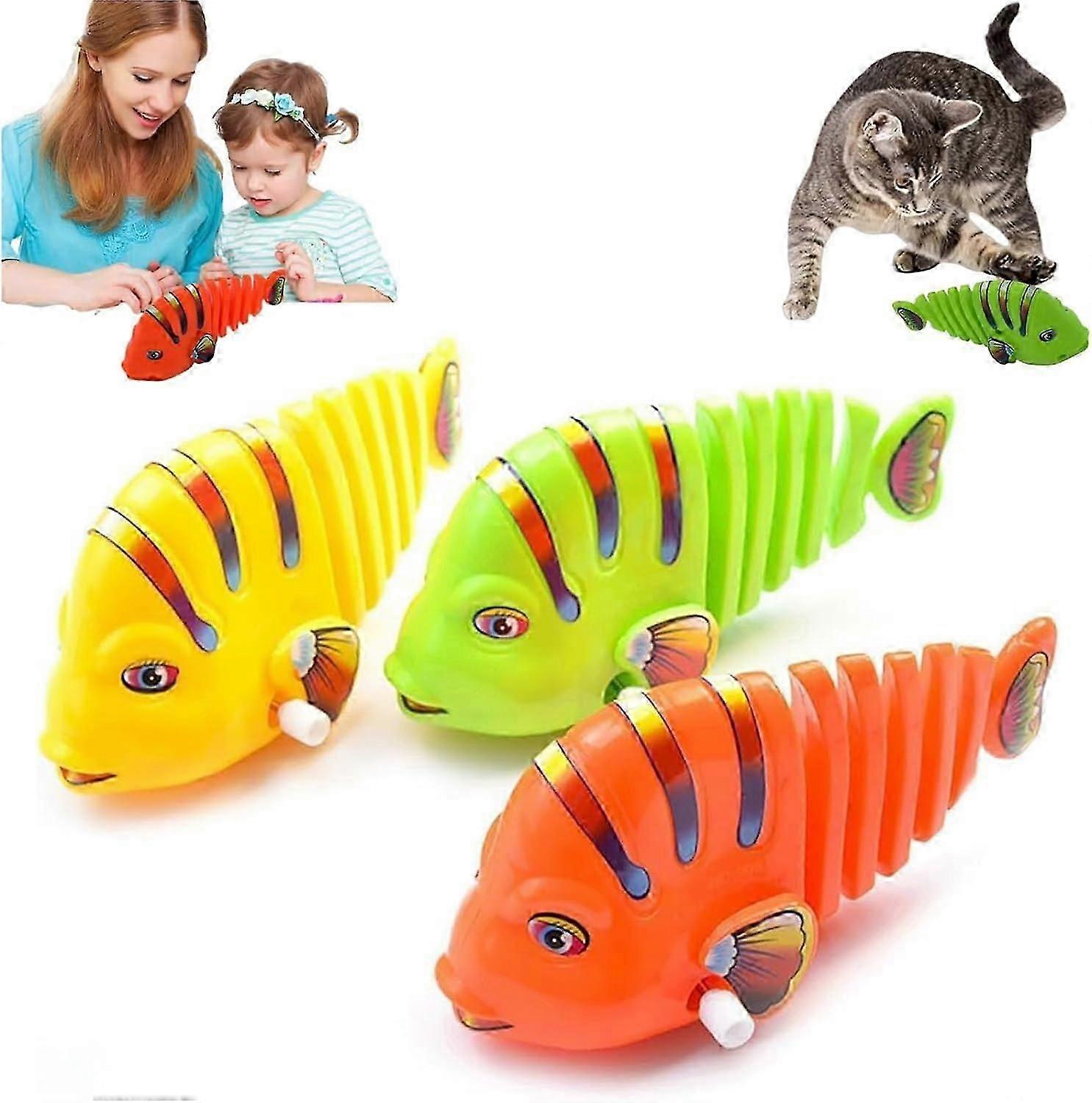 3 PCS Wind-Up Wiggle Fish Toys, 360 Rotating Clockwork Swinging Fish, Plastic Parent-Child Interactive Toy