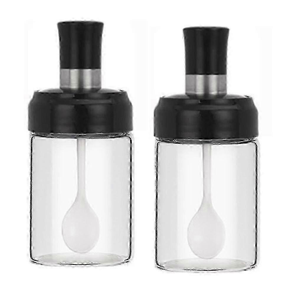 Set of 2 Transparent Glass Sauce Jars with Lids and Spoons - Ideal Canisters for Condiments, Spices, and Kitchen Storage