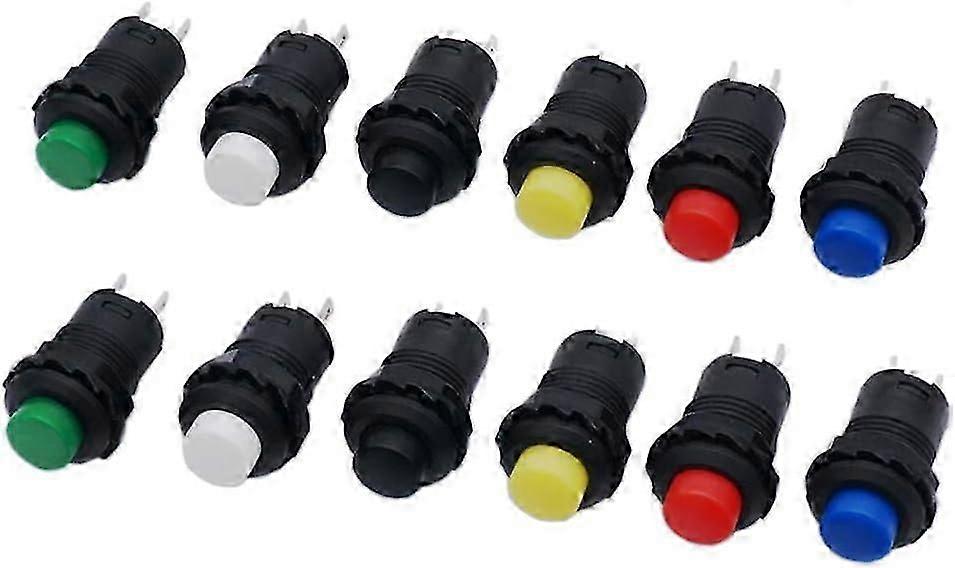 12pcs 12mm Momentary Push Button Push Button Switch SPST NO 3A 125VAC 1.5A 250VAC Reset 6 Color M-DS-427-6C